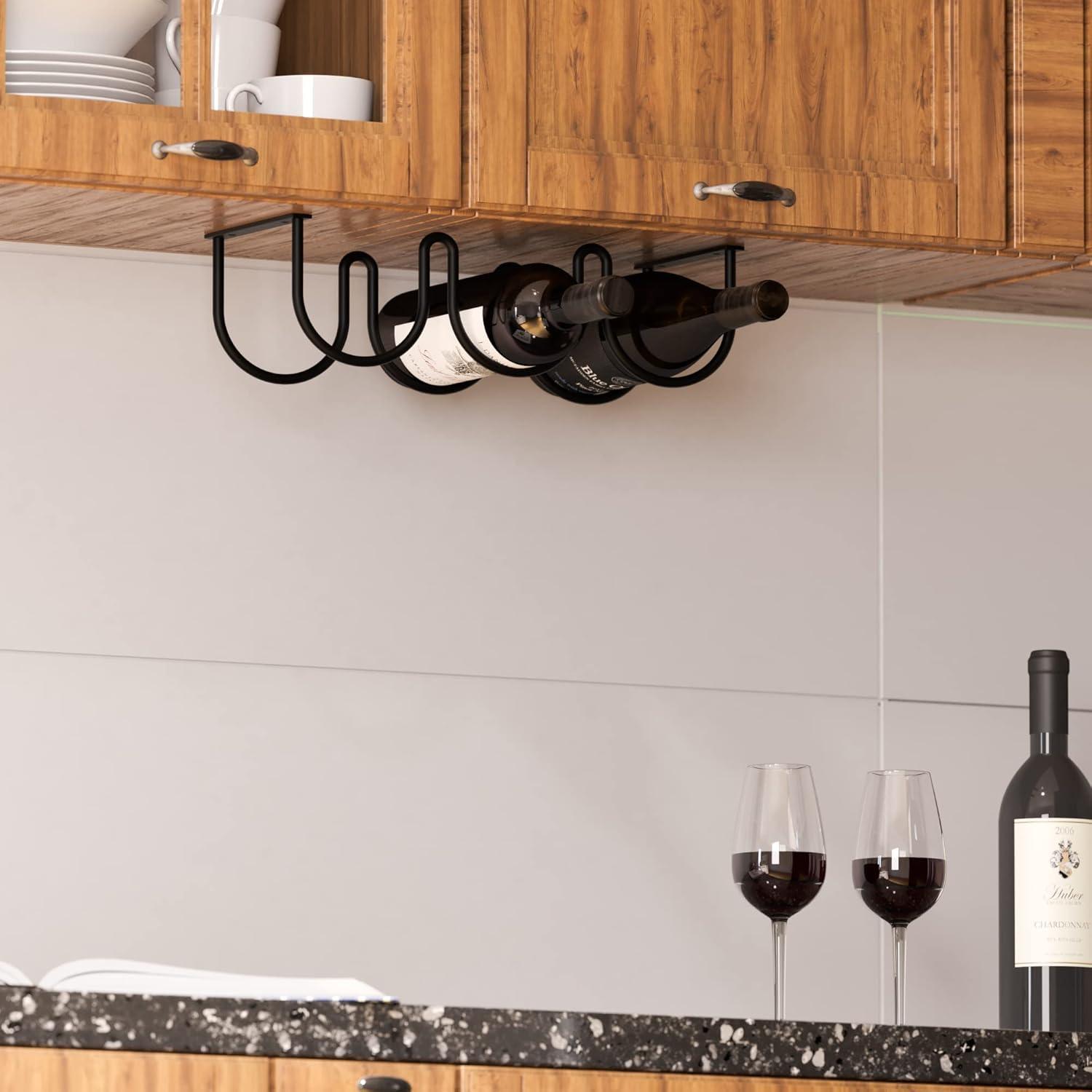 Black Steel Wall Mounted 3-Bottle Wine Rack