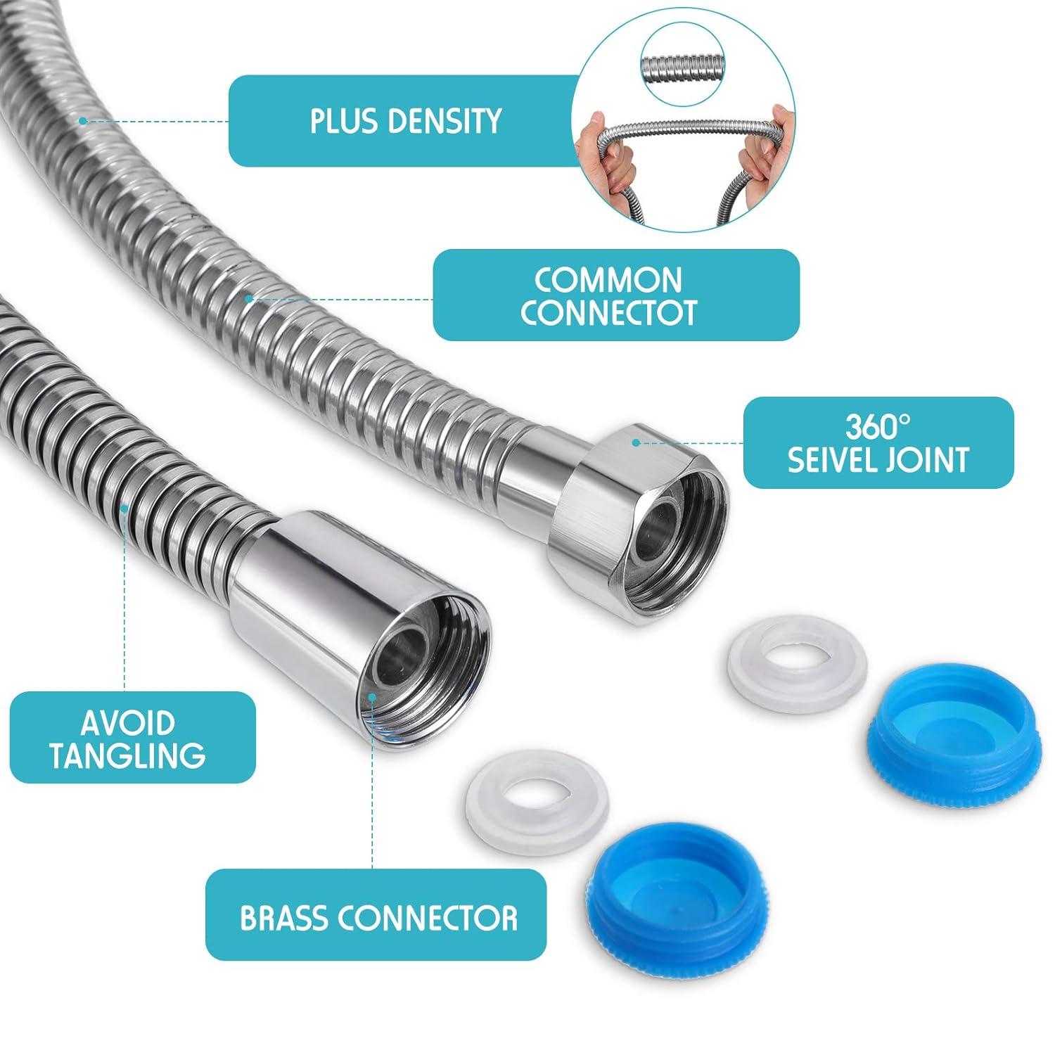 79 Inch Stainless Steel Shower Hose with Adjustable Shower Arm Holder and Head Replacement (Silver)