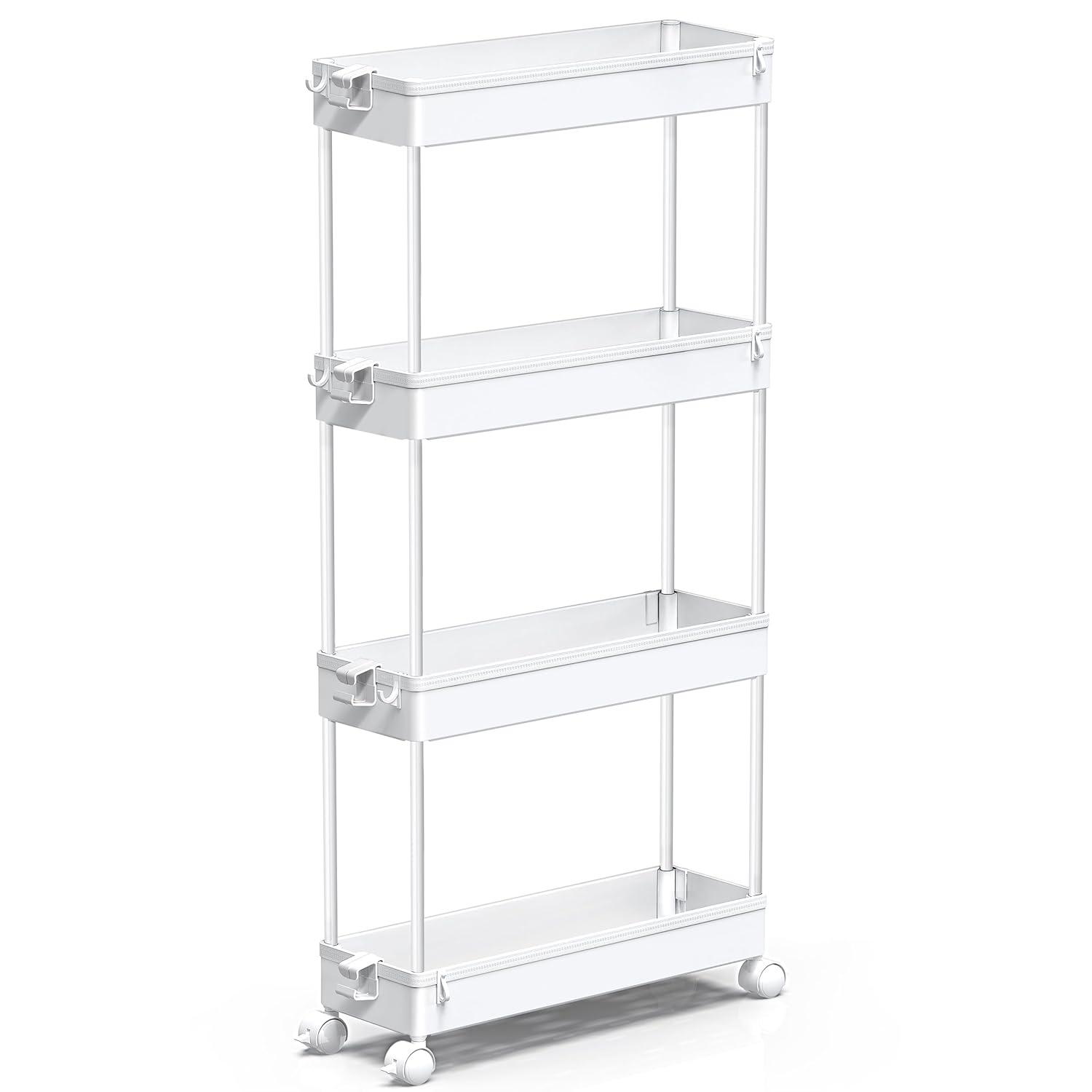 SPACEKEEPER Slim Rolling Storage Cart, 4 Tier Storage Organizer Utility Cart Mobile Shelving Unit