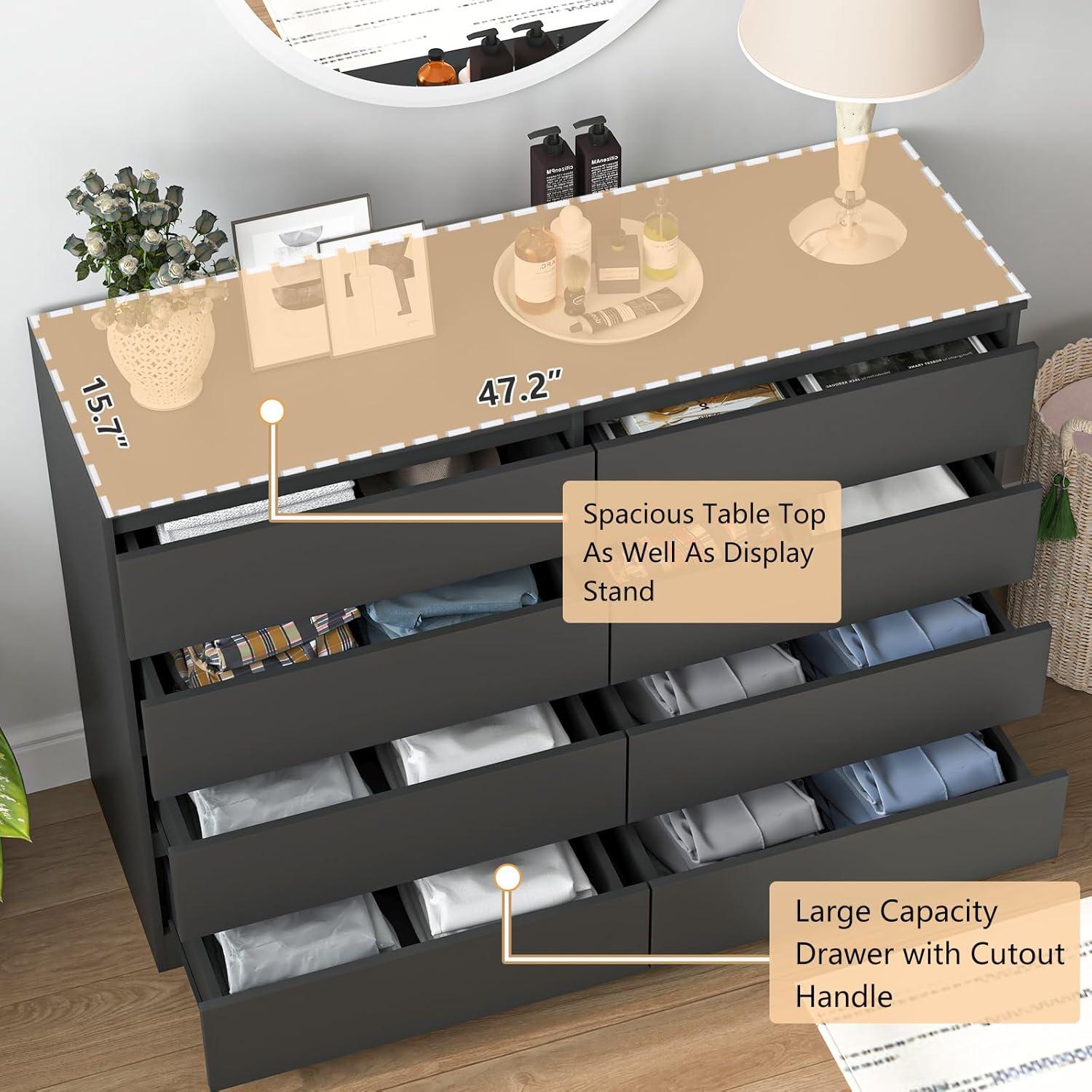 Hommoo 6 Drawer Double Dresser for Bedroom Black