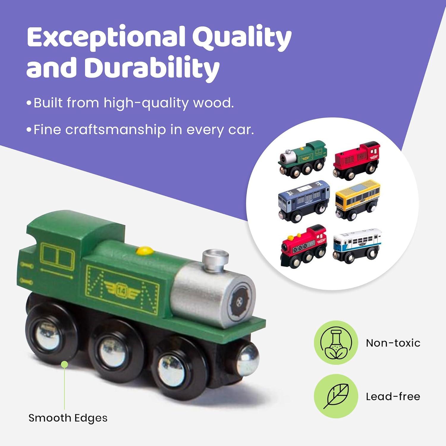 Maxim Enterprise Wooden Train Cars 6-Piece Set Rolling Locomotive Engines