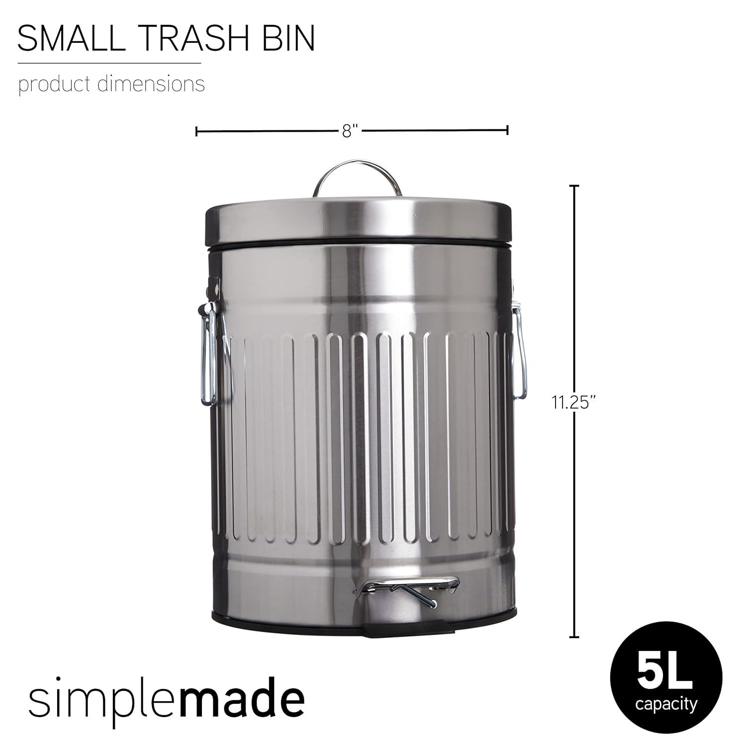 Stainless Steel Cylindrical Pedal Trash Can with Lid, 5 Liter