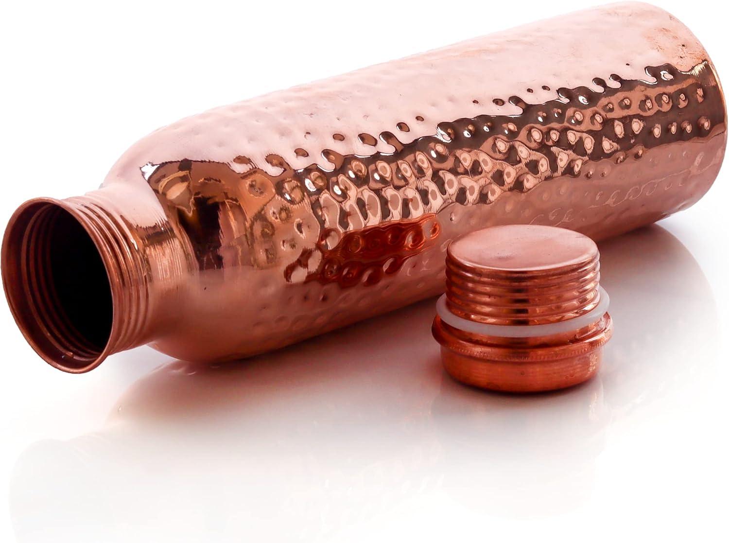Hammered Design Pure Copper Water Bottle Seamless Leakproof Water Bottle For Home, Office, Hotel, Travelling and Gifting Drink More Water and Immediately Reap the Health - 33.81 Fl Oz