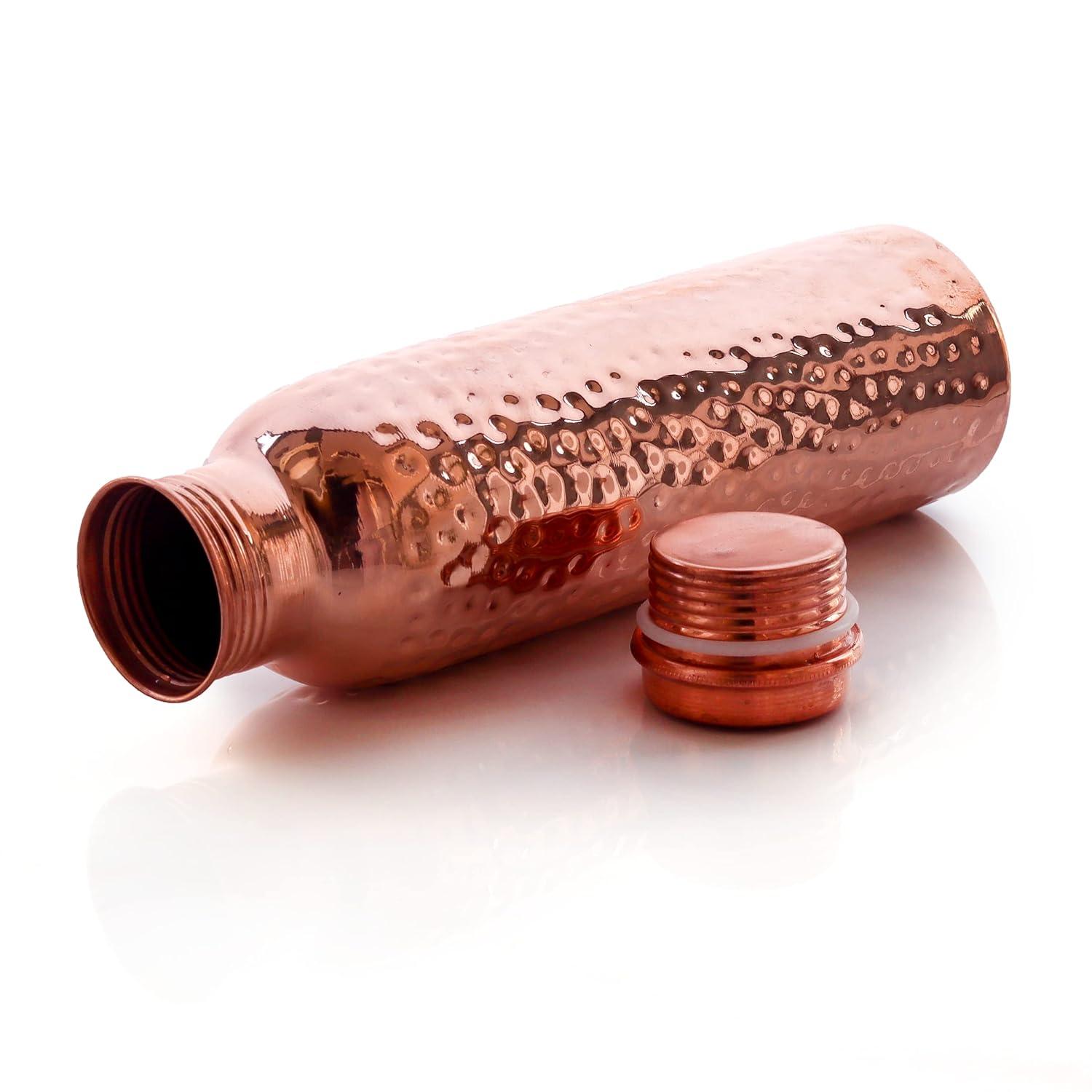 Hammered Design Pure Copper Water Bottle Seamless Leakproof Water Bottle For Home, Office, Hotel, Travelling and Gifting Drink More Water and Immediately Reap the Health - 33.81 Fl Oz
