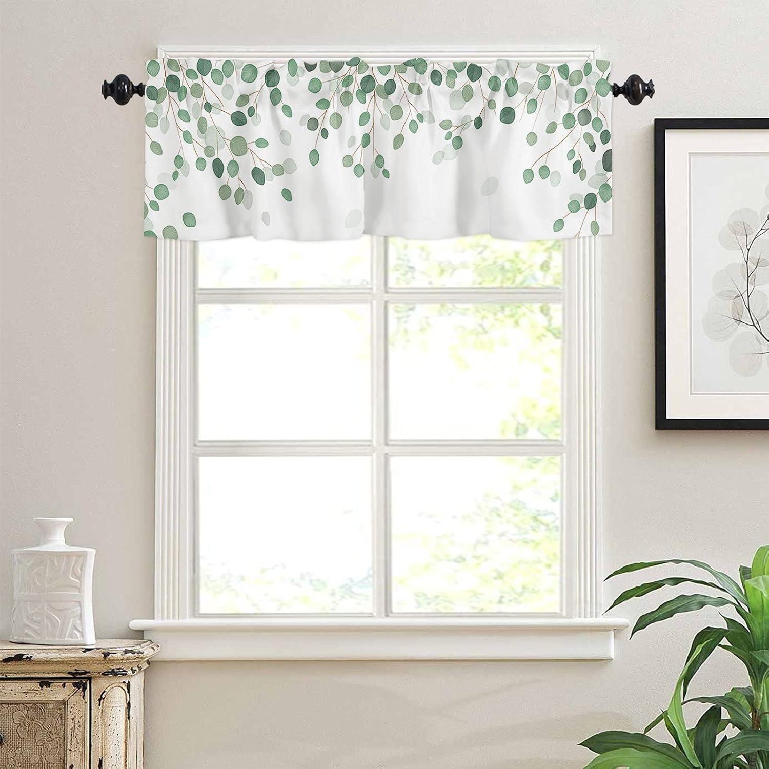 Blue Polyester Rod Pocket Kitchen Window Valance