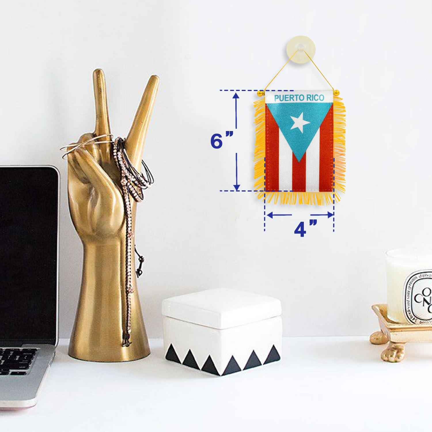 ANLEY Puerto Rico Fringy Window Hanging Flag 4 x 6 in.