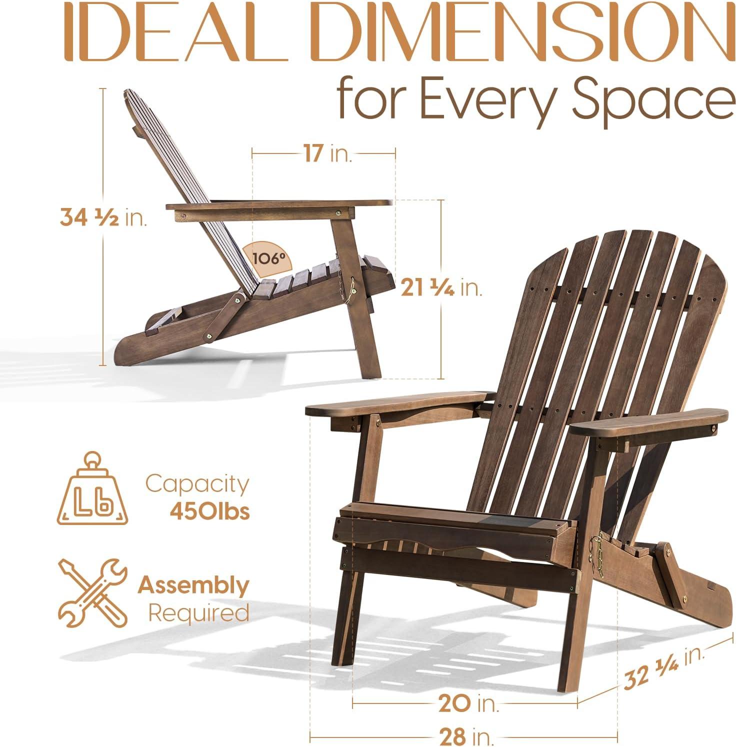 Eucalyptus Wood Foldable Adirondack Chair Set with Cushions