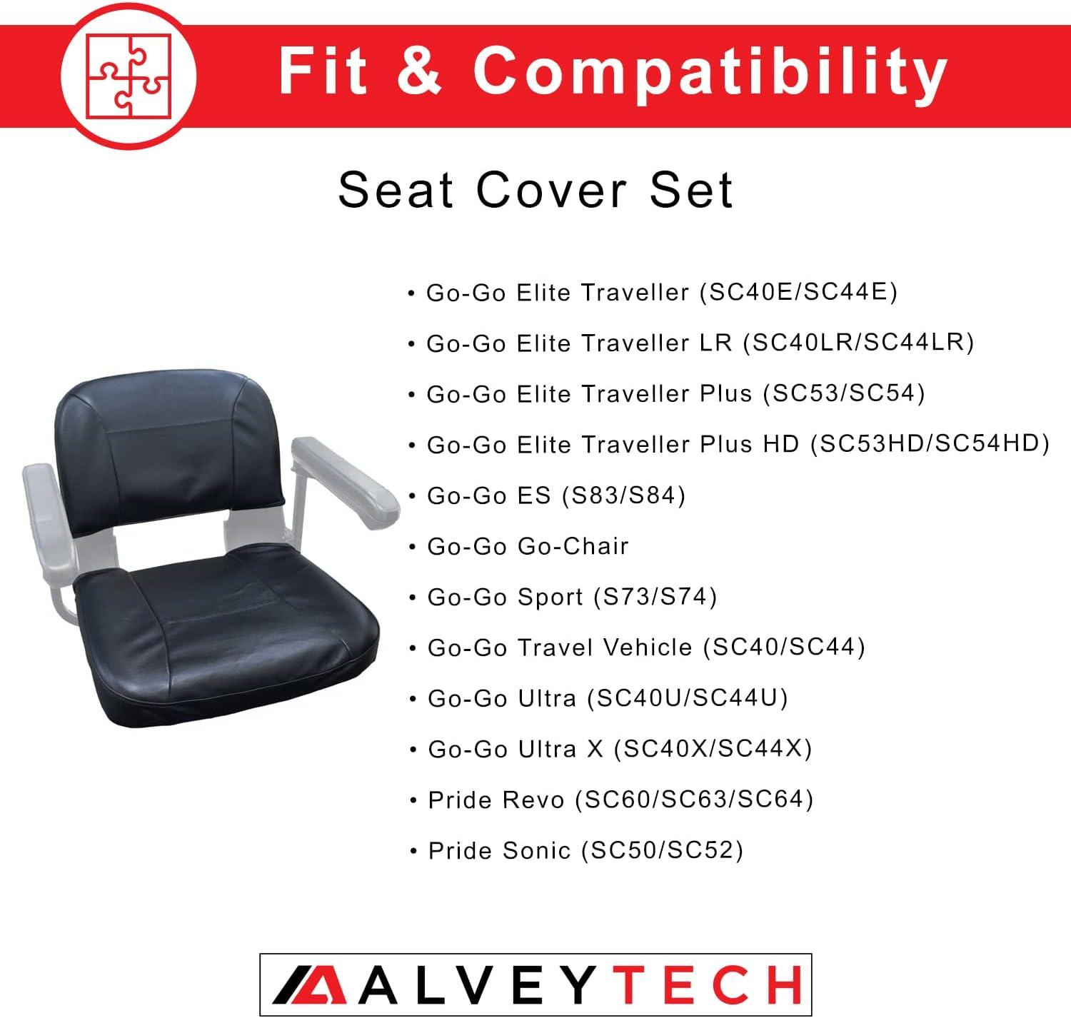 AlveyTech Black Seat Cover Set for Mobility Scooters, 4-Wheel Electric Scooter Wheelchair Covers