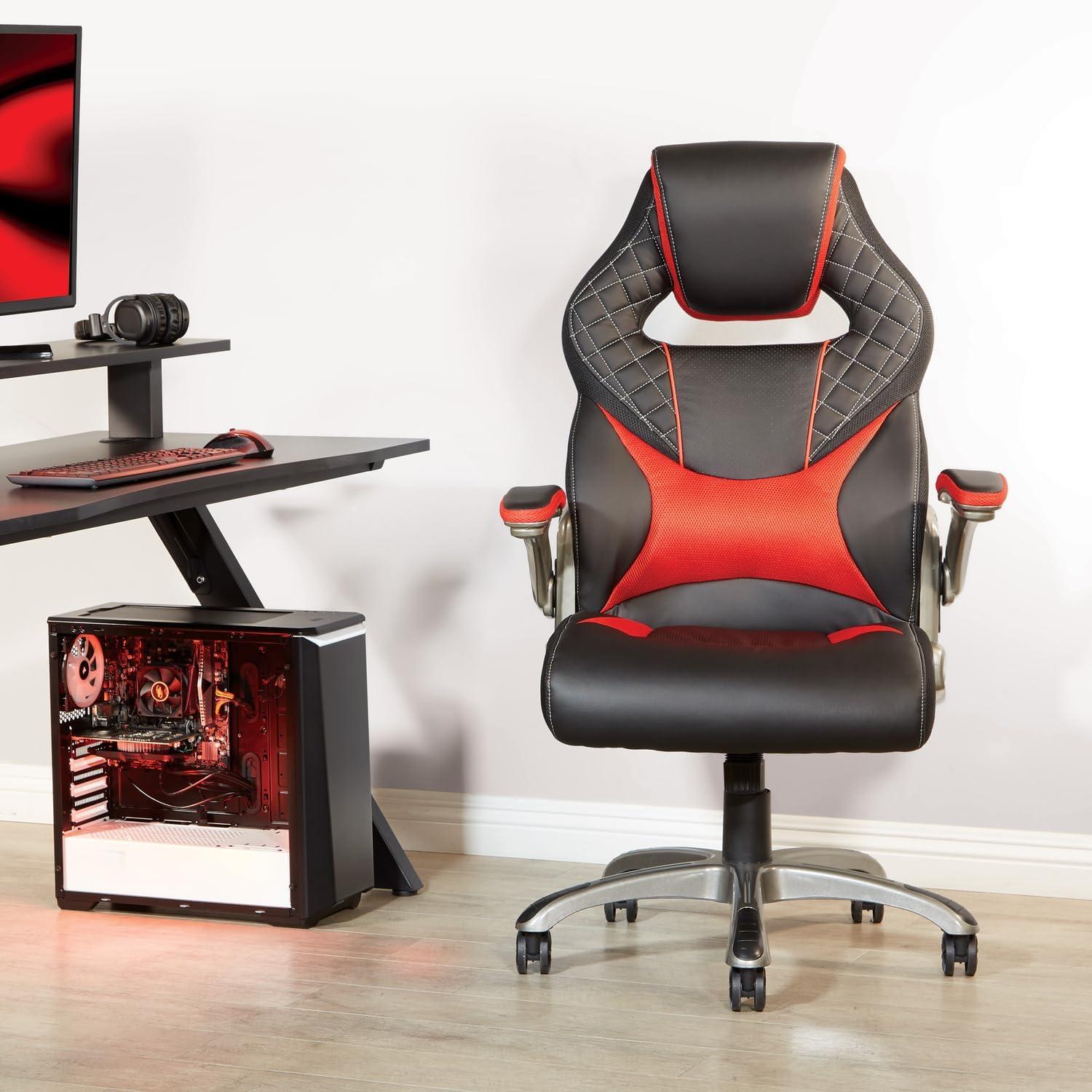 Oversite Black and Red Faux Leather Gaming Chair