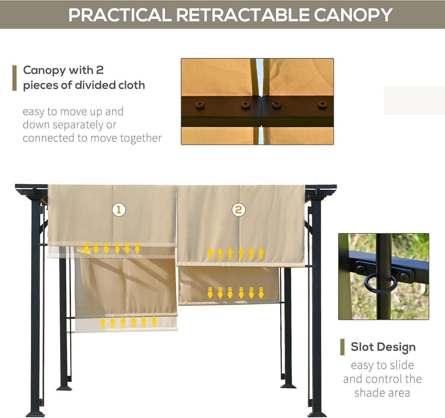 Outsunny 12' x 10' Outdoor Retractable Pergola Canopy with Sun Shade Unique Design Canopy Patio Metal Shelter for Garden Porch Beach, Beige