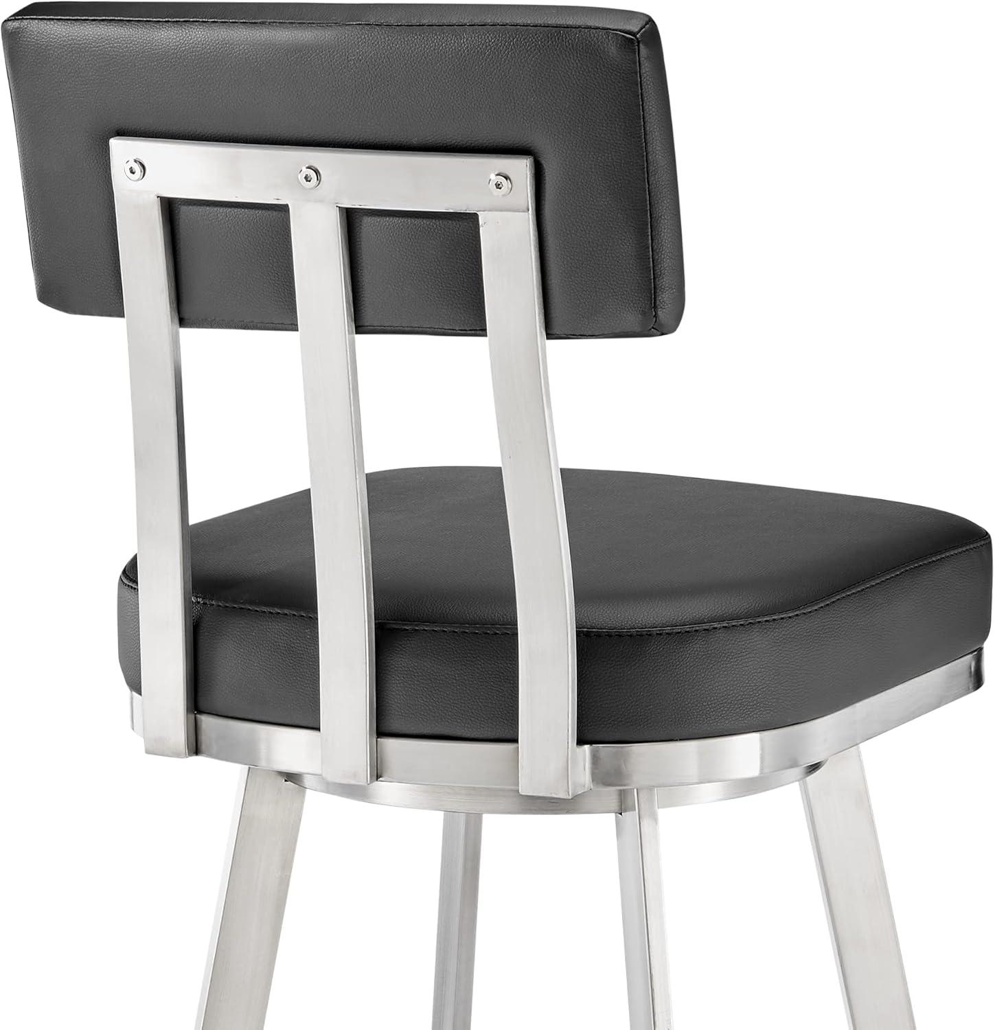 Armen Living Indoor Jinab Swivel Bar Stool in Brushed Stainless Steel with White Faux Leather