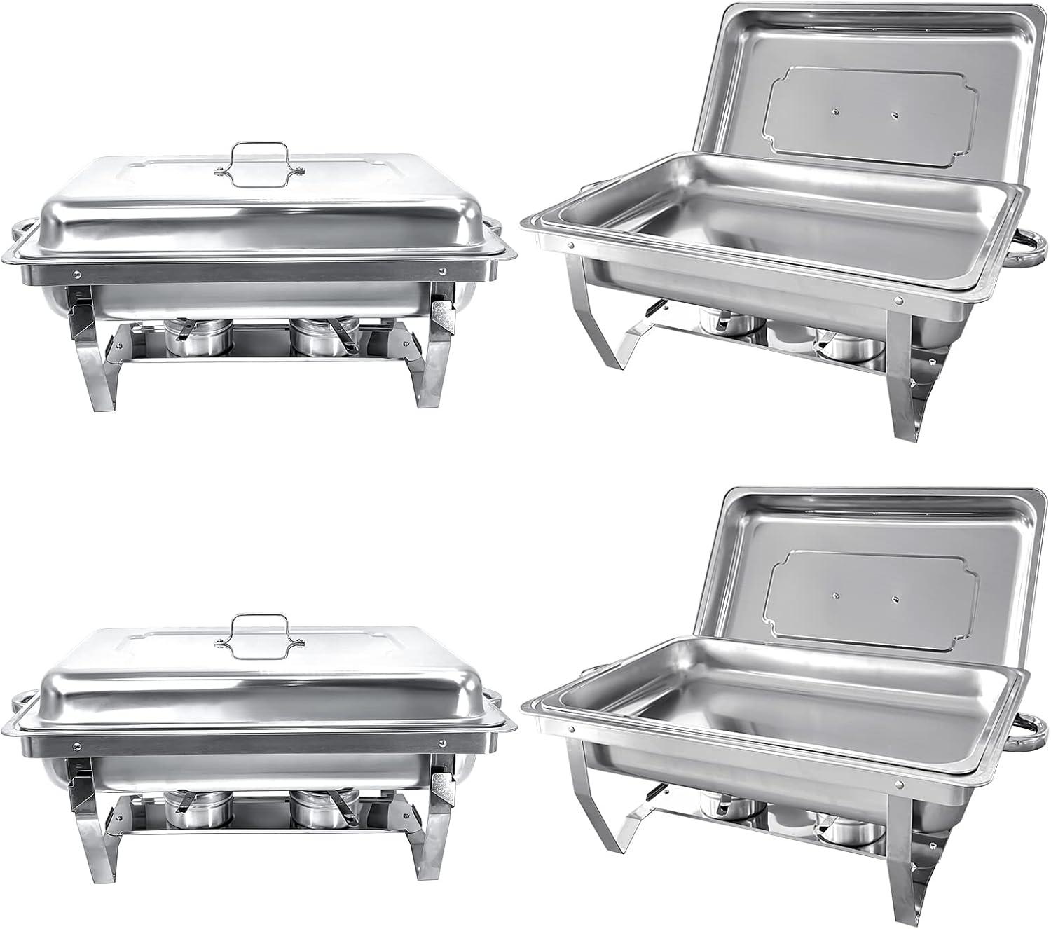 The Party Aisle™ Chafing Dishes For Buffet 4 Pack, 8 Qt Stainless Steel Chafers And Buffet Warmers Sets With Lid, Rectangle Serving Food Warmer Catering Supplies Buffet Display For Parties