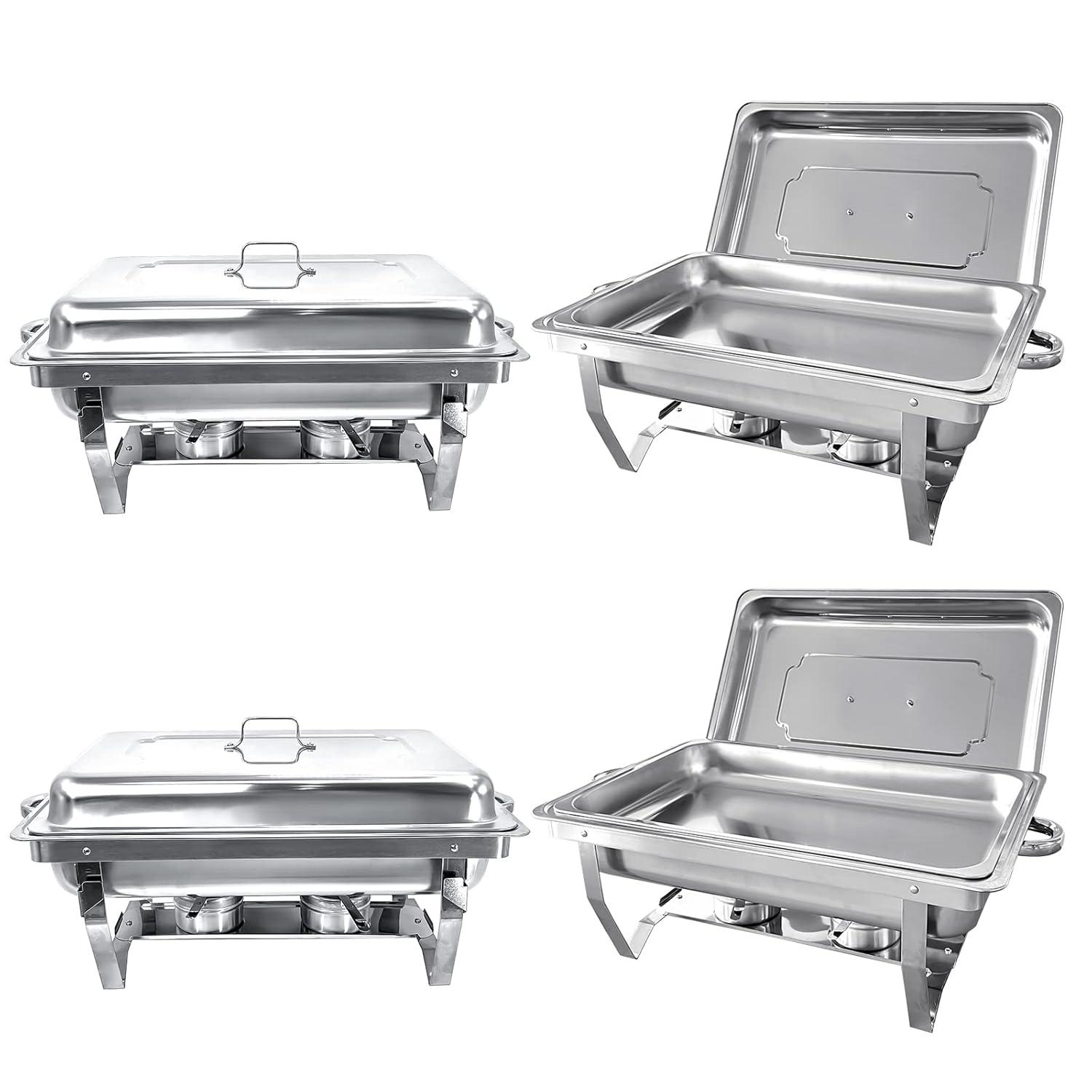 The Party Aisle™ Chafing Dishes For Buffet 4 Pack, 8 Qt Stainless Steel Chafers And Buffet Warmers Sets With Lid, Rectangle Serving Food Warmer Catering Supplies Buffet Display For Parties