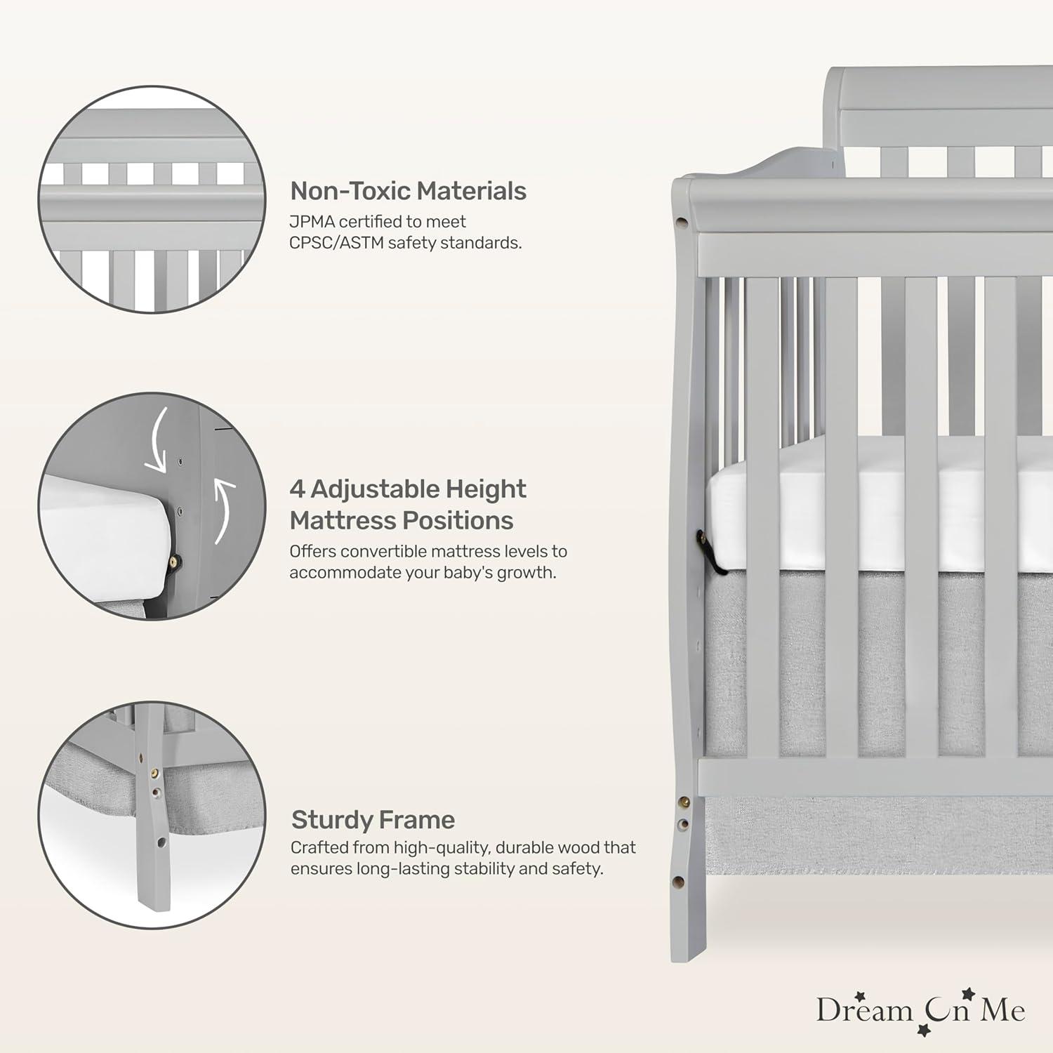 Pebble Grey Pine 5-in-1 Convertible Crib with Changer