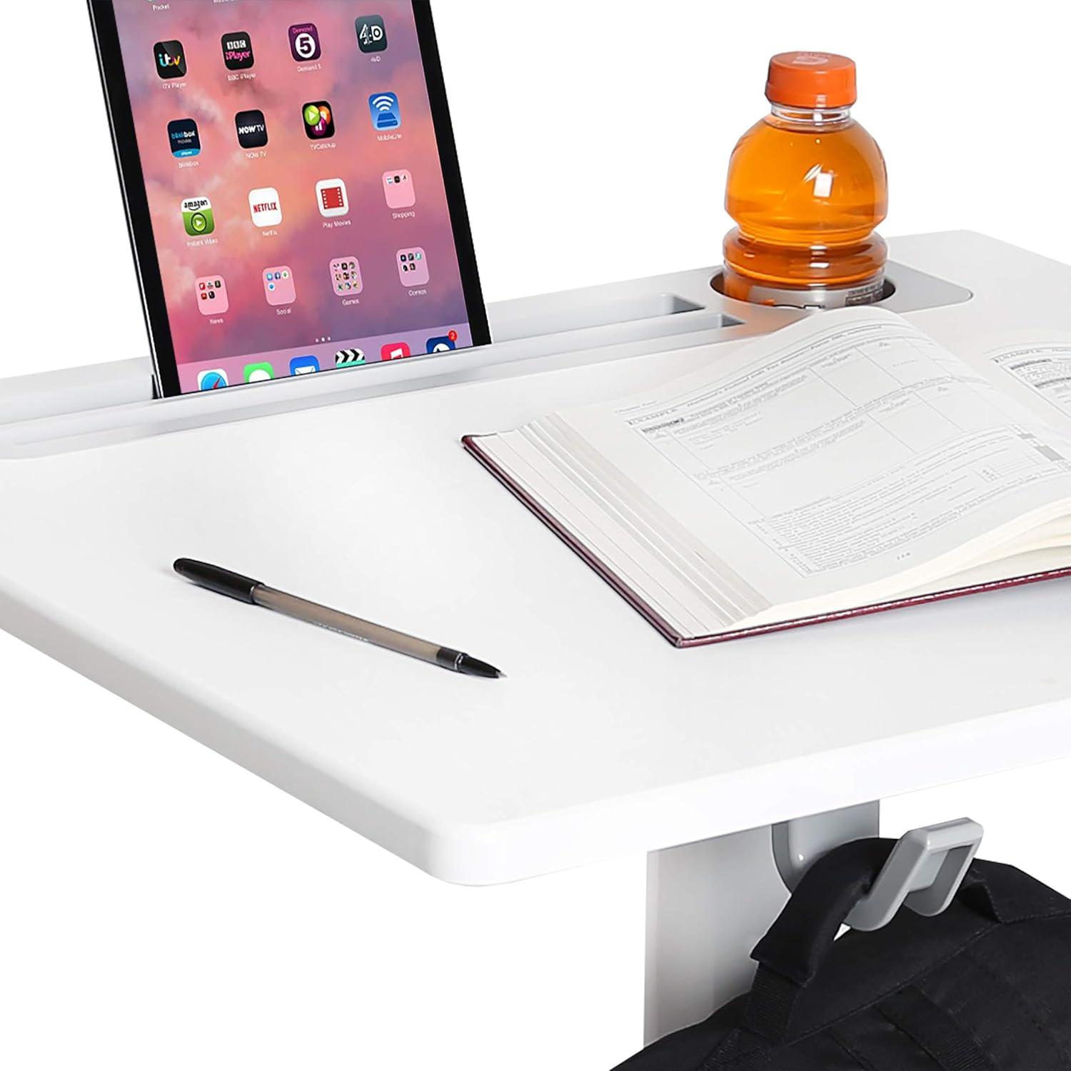 AIRLIFT® XL Sit-Stand Mobile Desk with Cup Holder, White