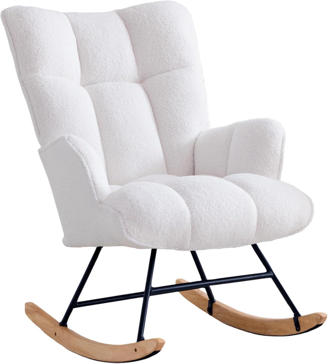 Glider Rocking Chair for Nursery, Leather Soft Upholstered Glider Rocker Armchair with High Backrest Accent Chairs for Nursery, Living Room, Bedroom