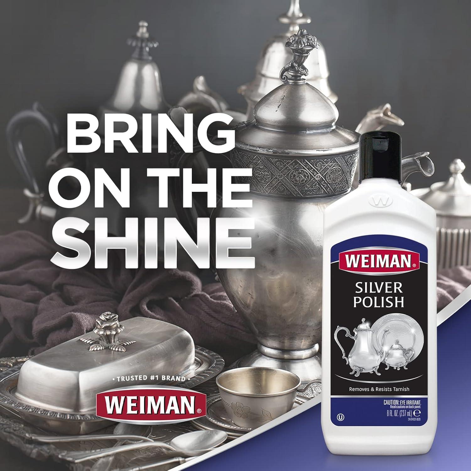 Weiman Silver Cleaner and Polish - 8 Ounce with Polishing Cloth - Ammonia Free - Polish Silver Jewelry Sterling Silver Antique Silver Gold Brass Copper and Aluminum