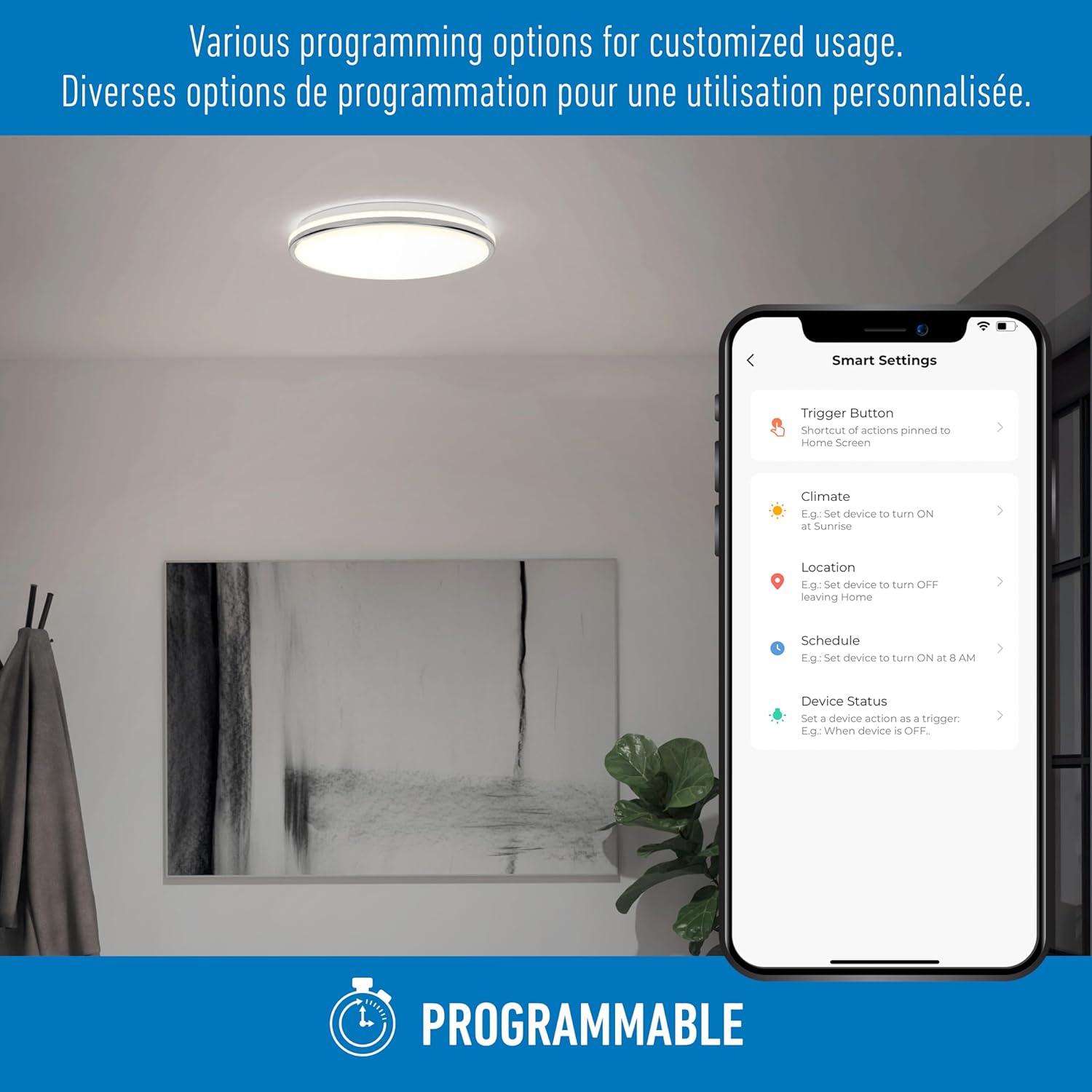 Artika Macy 30W Modern Smart LED Flush Mount Ceiling Light Wi-Fi-RGB, Silver