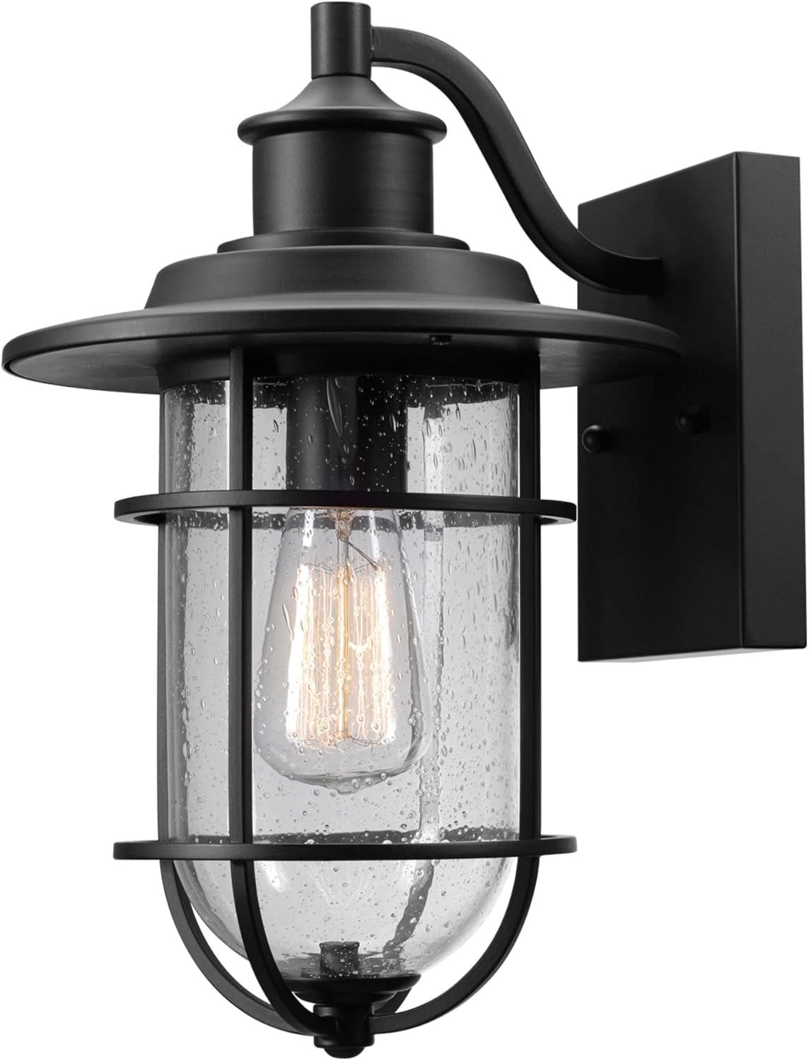 Globe Electric Turner 1-Light Outdoor/Indoor Seeded Glass Shade Wall Sconce Light, 44094