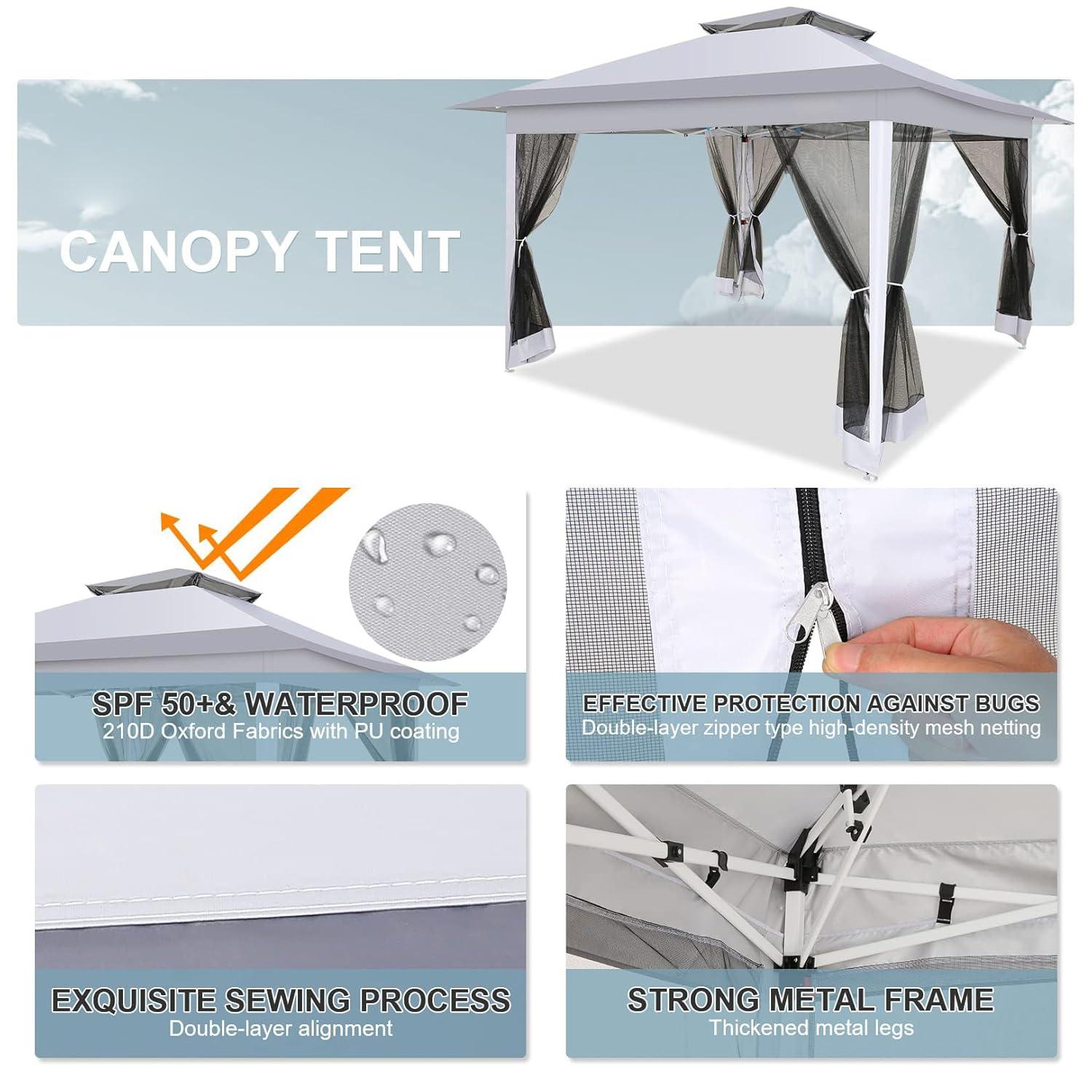 COBIZI 12'x12' Pop-up Gazebo Patio Gazebo Outdoor Gazebo Canopy with Mosquito Netting Patio Tent Backyard Canopy with 2-Tiered Vented Top 3 Adjustable Height and 144 Square ft of Shade, Gray