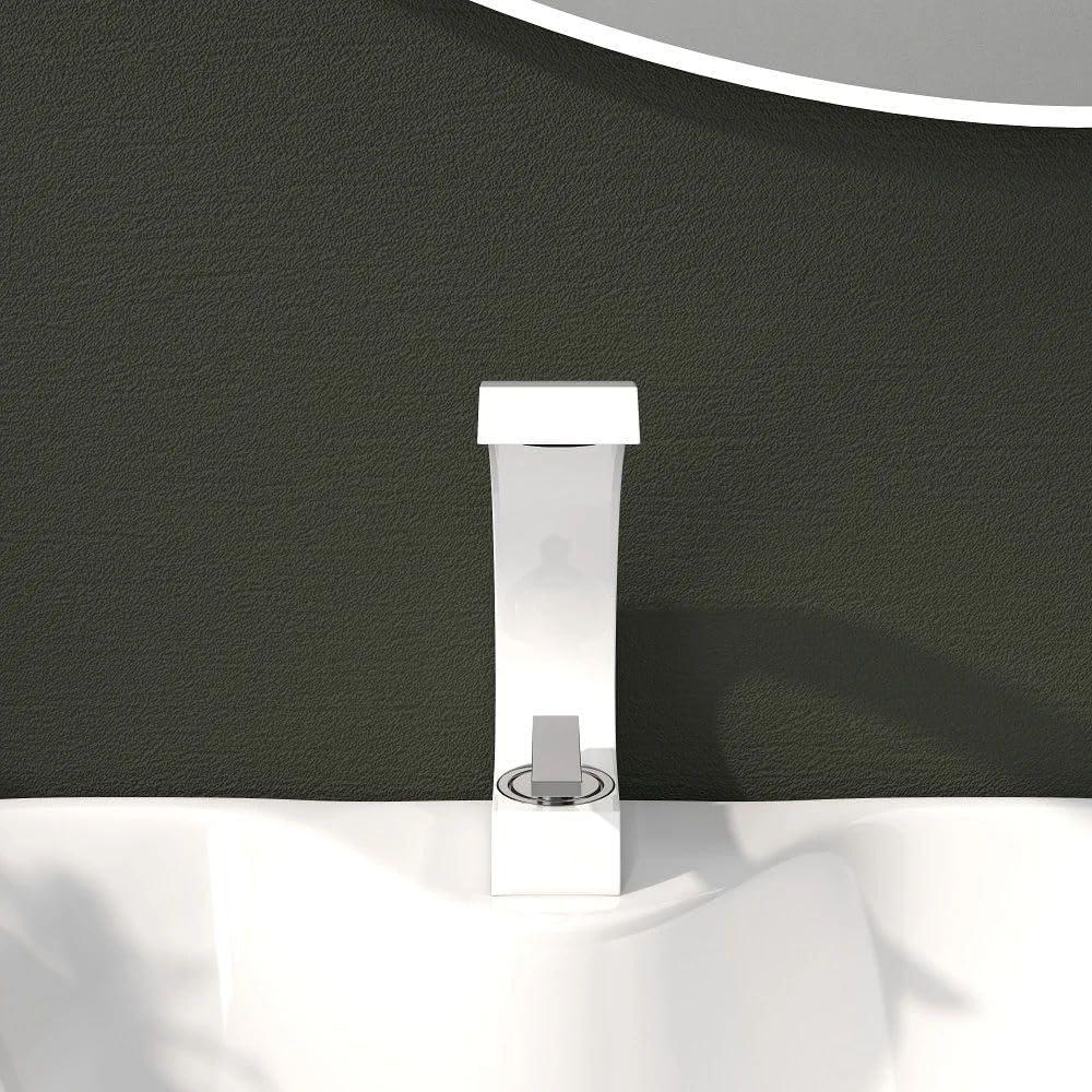 Homary 1-Handle Single Hole Solid Brass Sink Faucet Bathroom Curved Spout with Drain Assembly and Supply Hose Lavatory Mixer Tap, Glossy White