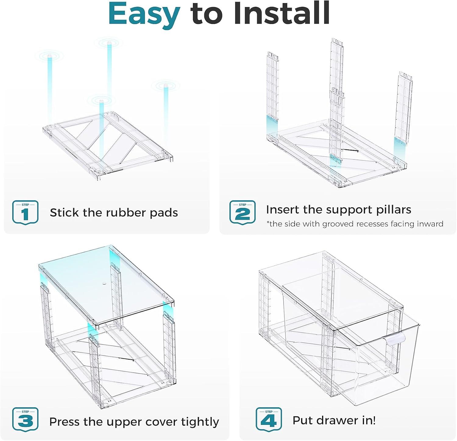 Clear Stackable Acrylic Storage Drawers with Handles, 4 Pack