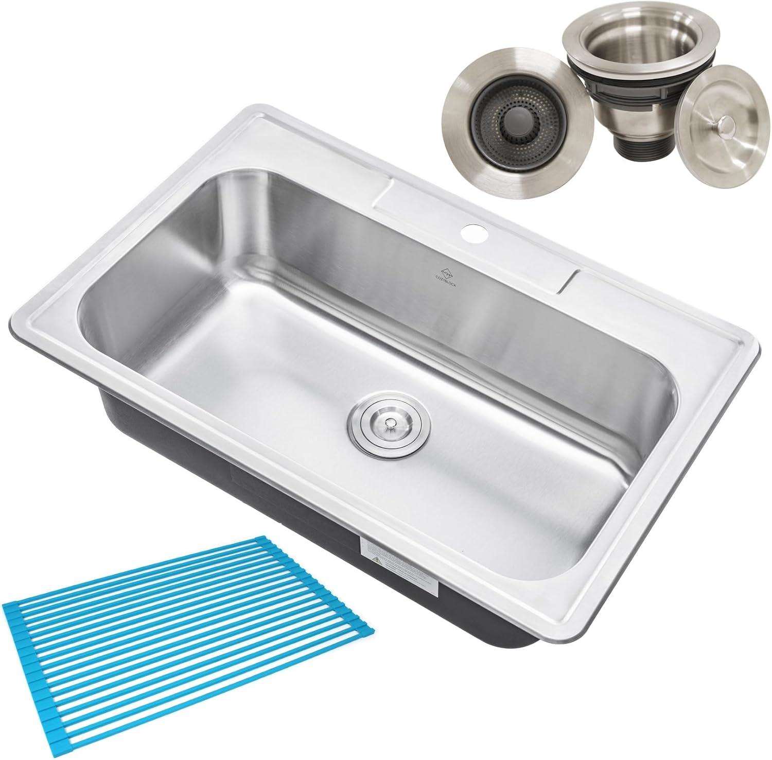 33-Inch Brushed Stainless Steel Drop-In Single Bowl Kitchen Sink