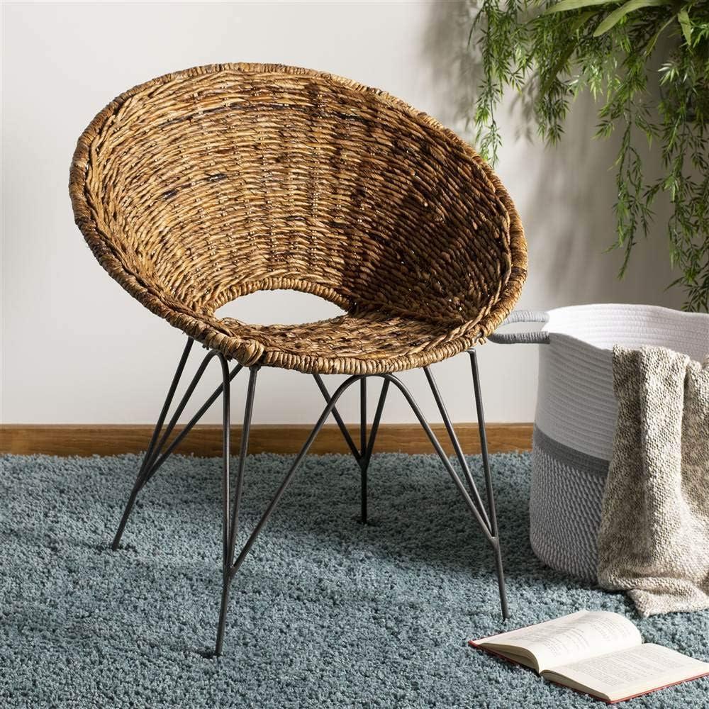 SAFAVIEH Sierra Rattan Mid-Century Nautical Accent Chair, Natural/Dark Steel