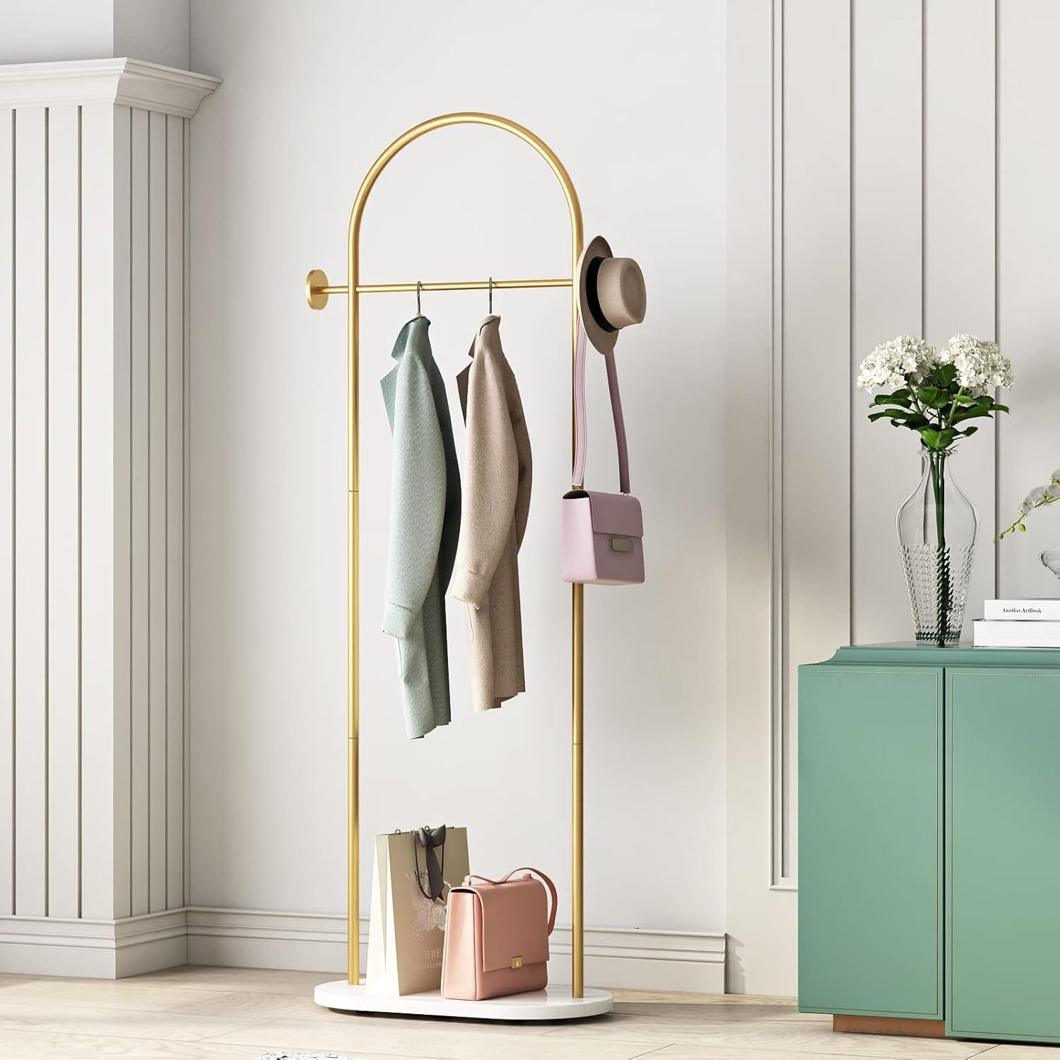 Clothing Rack, Clothes Rack with Shelf, Freestanding Coat Rack,Coat Hanger Stand with Hooks for Home