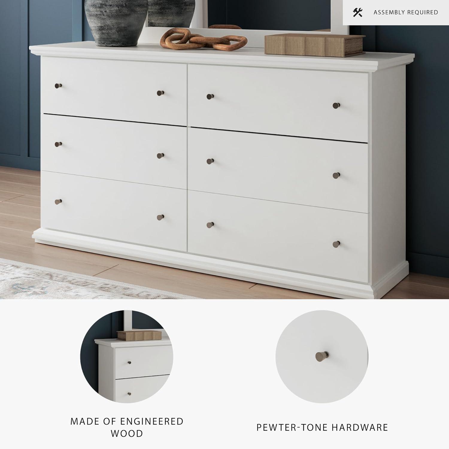 Ashley Furniture Bostwick Shoals 6 Drawer Wood Double Dresser in White