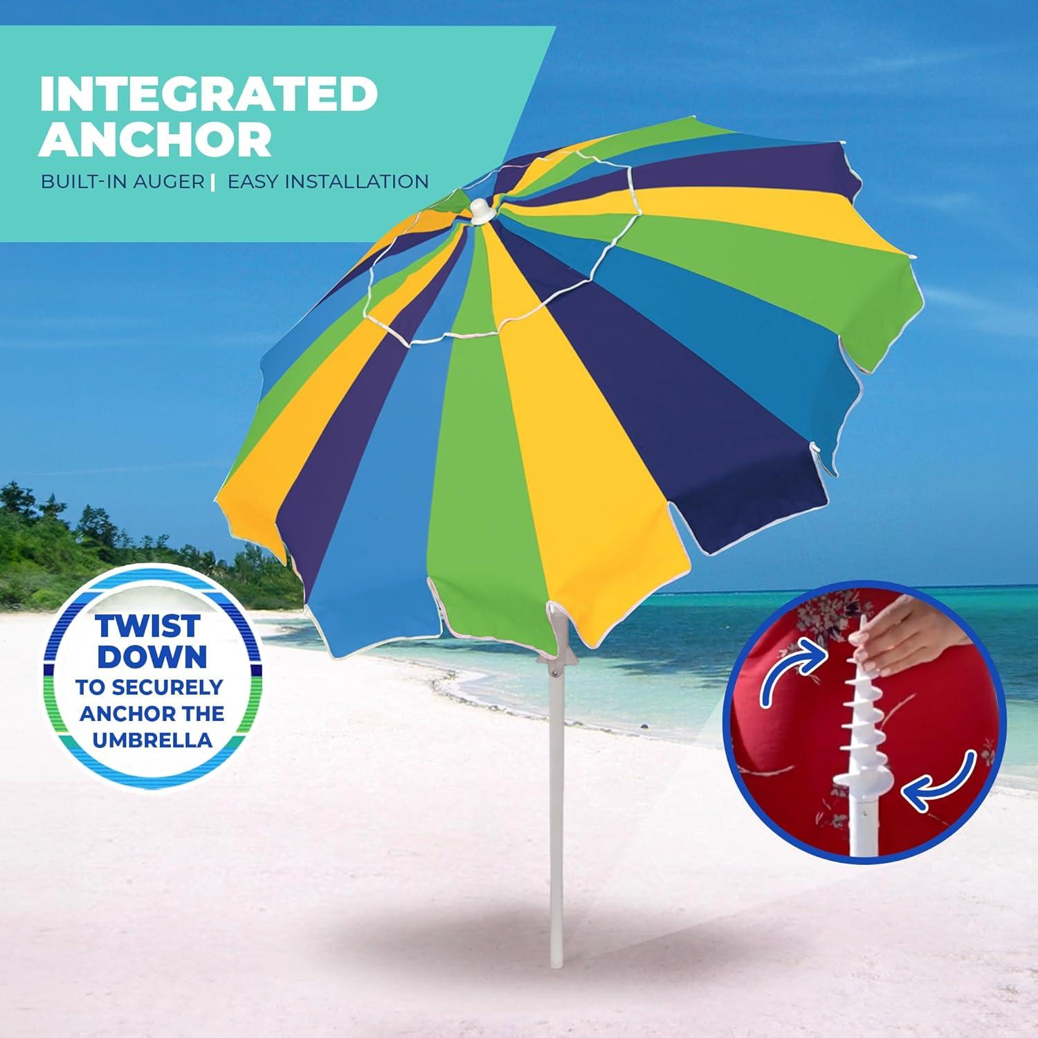 7 ft. Multicolor Beach Umbrella with Sand Anchor and Carry Bag