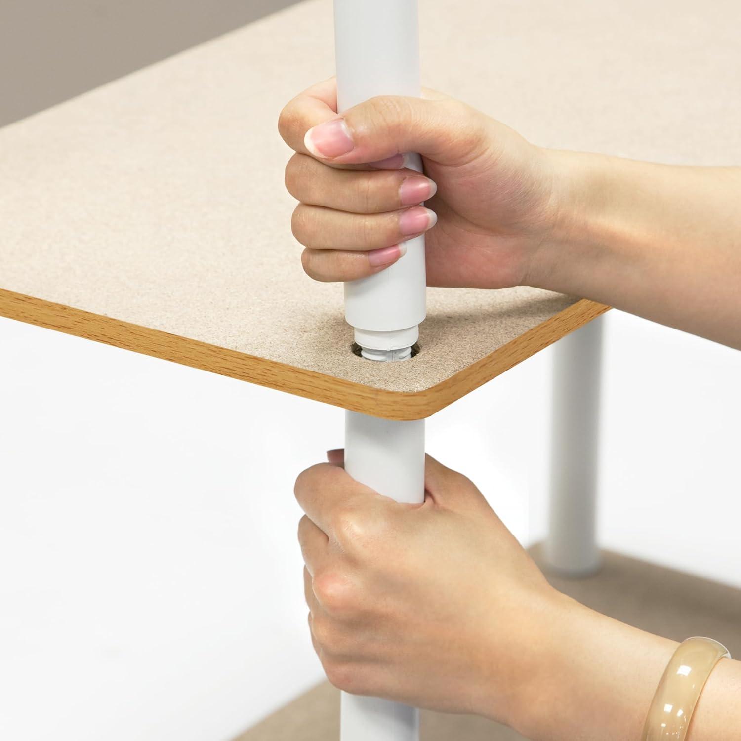 Furinno 3-Tier Decorative Bookshelf Open Multipurpose Shelf Bookcase Freestanding Display Rack with Classic Tube,Beech/White