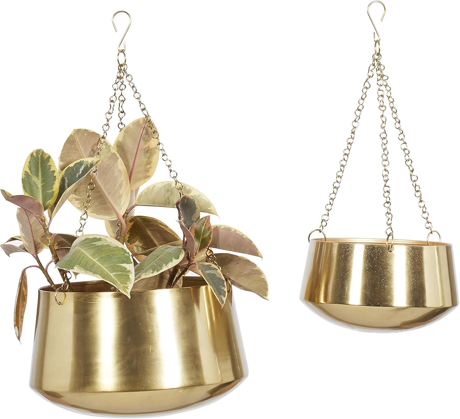 DecMode 5", 7"H Round Gold Metal Indoor Outdoor Hanging Dome Wall Planter with Chain (2 Count)