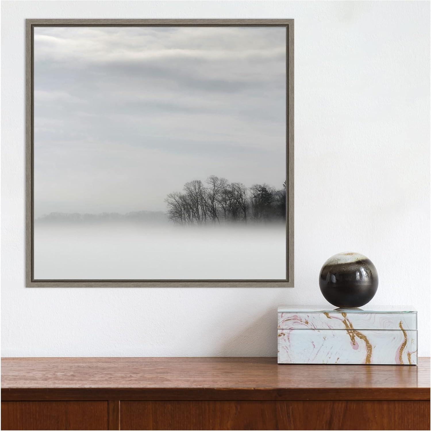 Amanti Art Lake of Fog and Trees by Nicholas Bell Canvas Wall Art Print Framed 16 x 16-in.