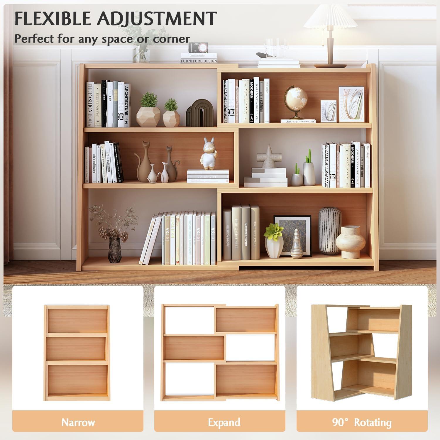 Latitude Run® Wooden Extendable Shelf Bookcase - 3-Tier Ladder Low Short Bookshelf For Small Space Or Corner