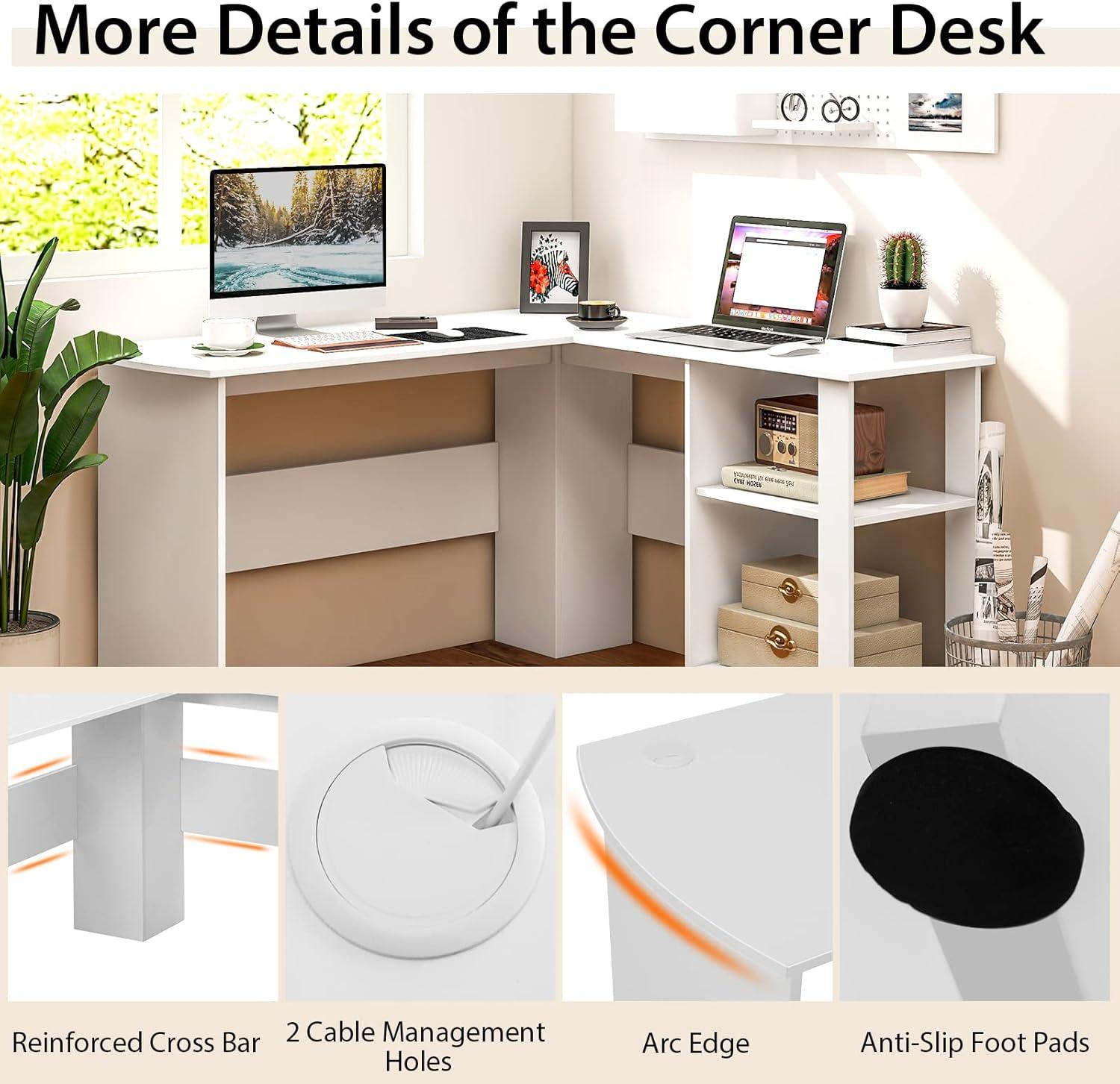 Costway L-shaped Corner Computer Desk Home Office Writing Workstation with Storage Shelves