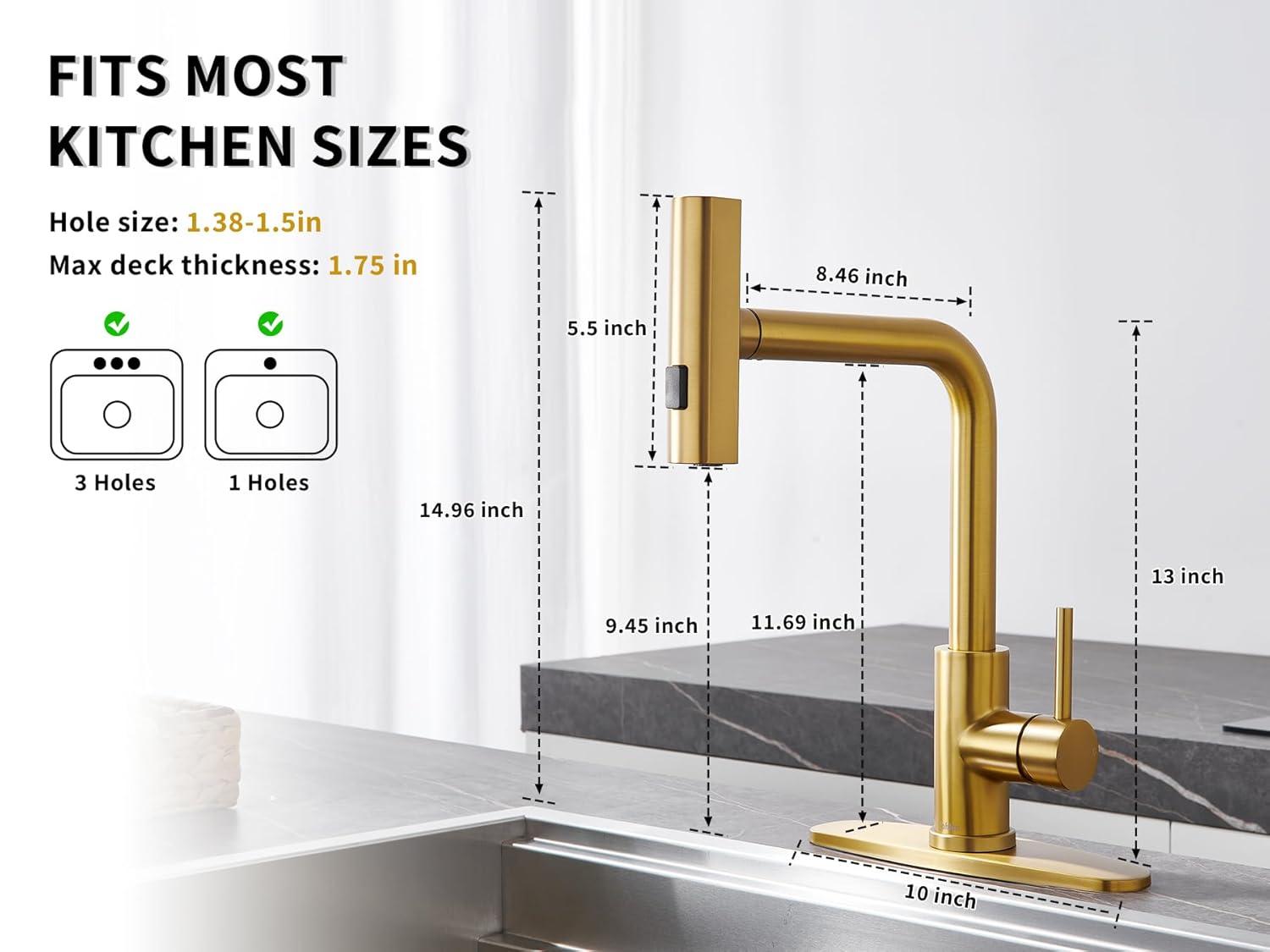 Waterfall Kitchen Faucet with Pull Down Sprayer, Stainless Kitchen Faucet with Sprayer 3 Modes