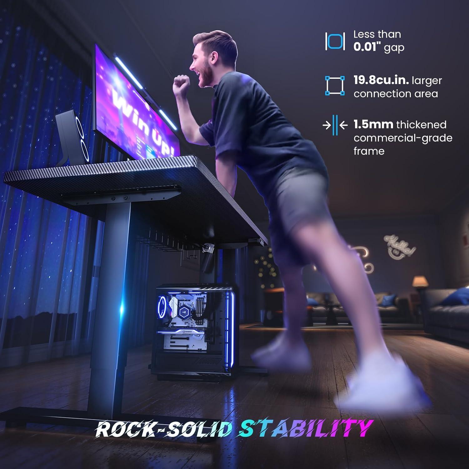 White Adjustable Height Standing Computer Desk with Headphone Hook