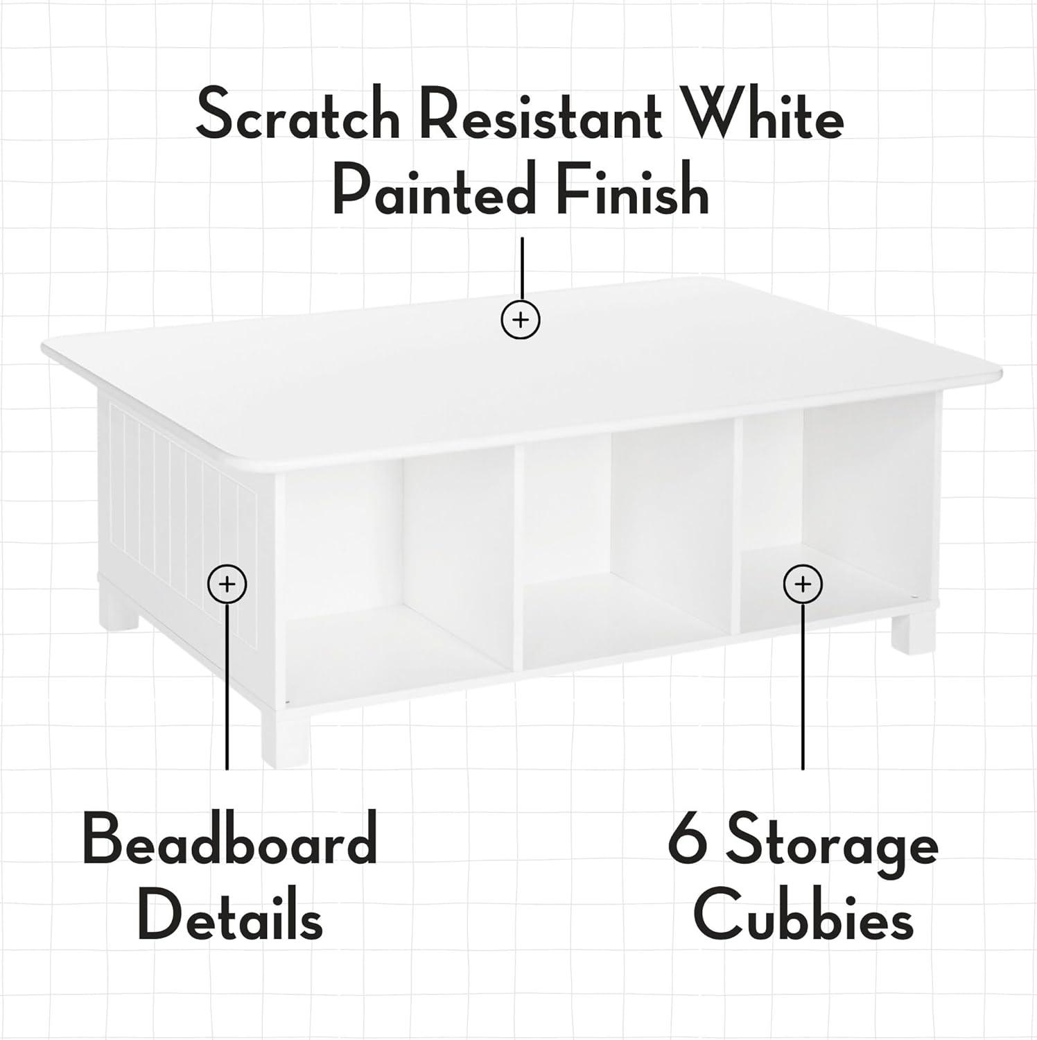 RiverRidge Home RiverRidge Kids Desk, Activity and Play Table with 6 Storage Cubbies - White with 2 Fabric Bins