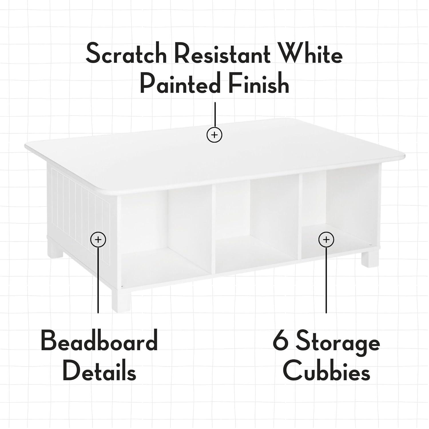 RiverRidge Home RiverRidge Kids Desk, Activity and Play Table with 6 Storage Cubbies - White with 2 Fabric Bins