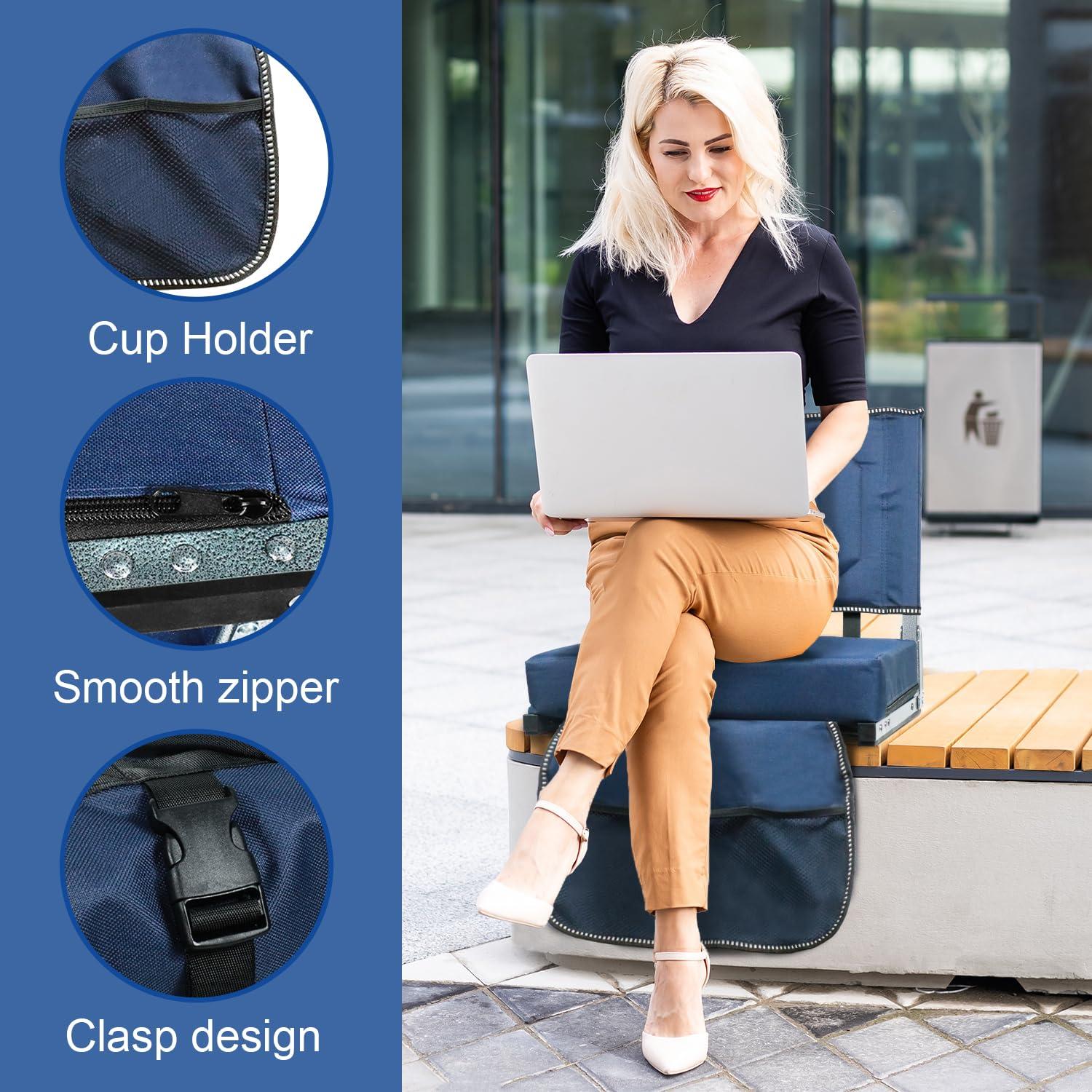 Blue Portable Folding Stadium Seat with Back Support and Cushion