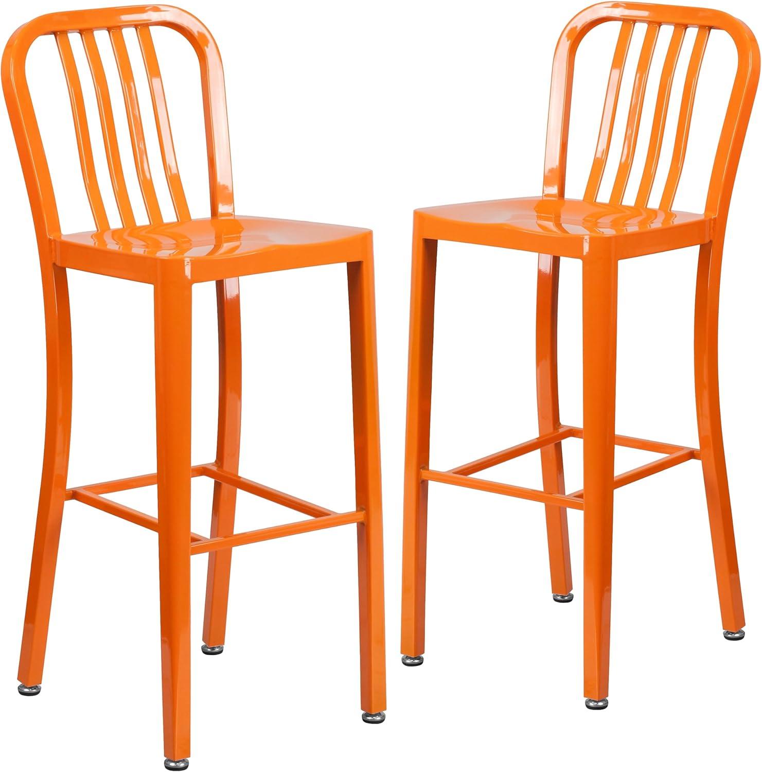 Flash Furniture Commercial Grade 30" High Orange Metal Indoor-Outdoor Barstool with Vertical Slat Back