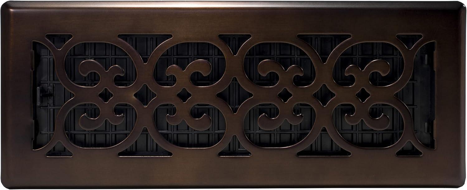 Rubbed Bronze 4x12 Scroll Design Steel Floor Register