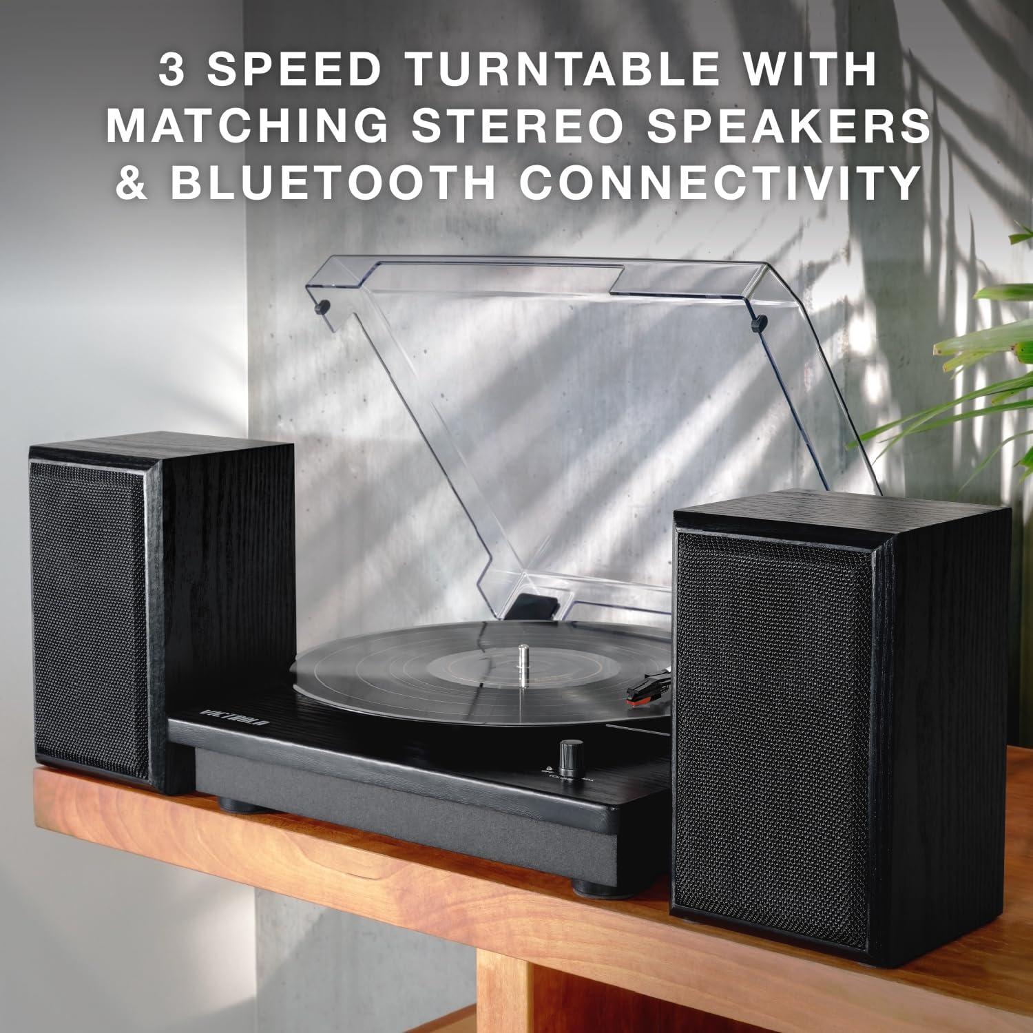 Victrola Montauk Bluetooth Turntable System with Bookshelf Speakers (Black)