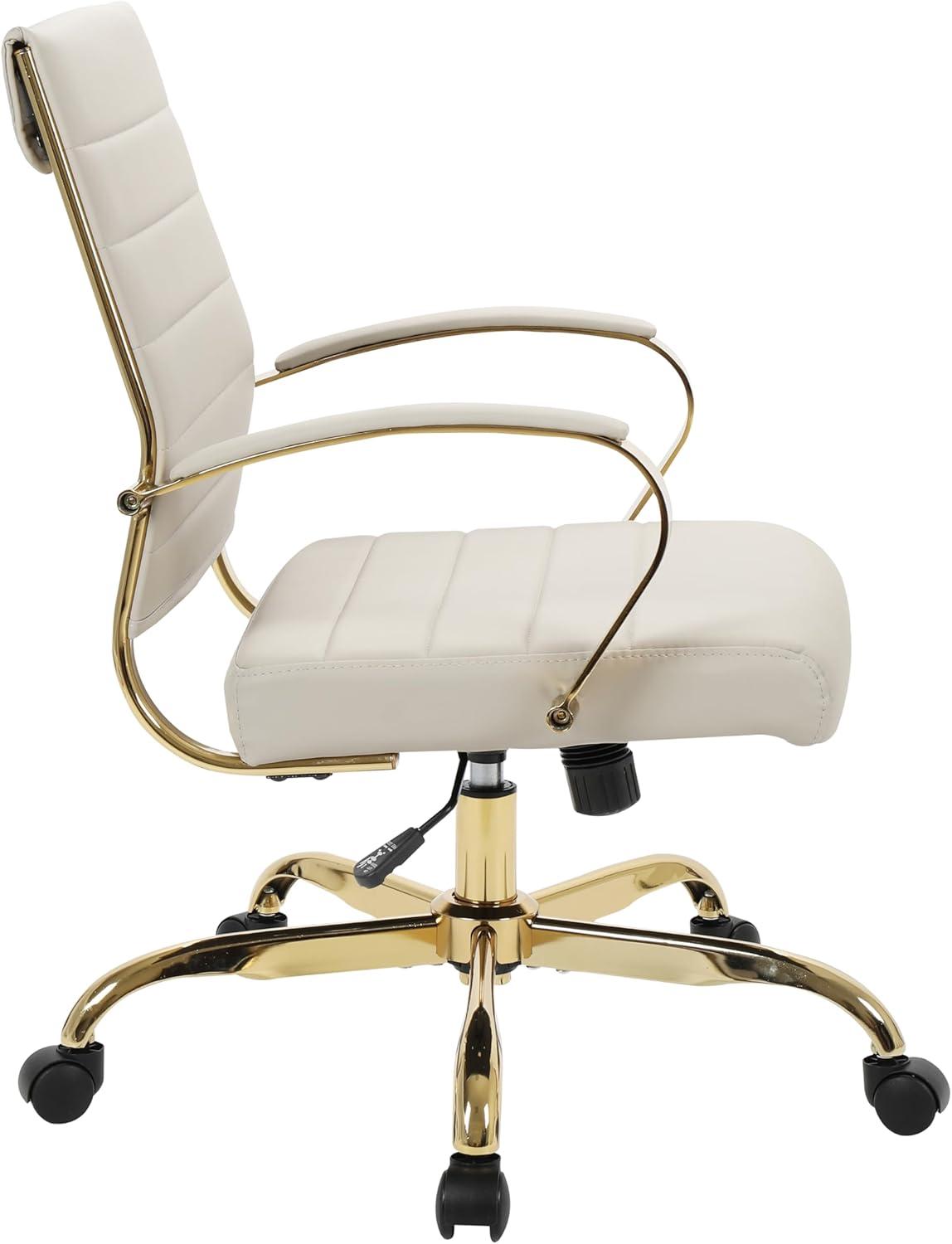 Black Leather Swivel Office Chair with Gold Metal Frame