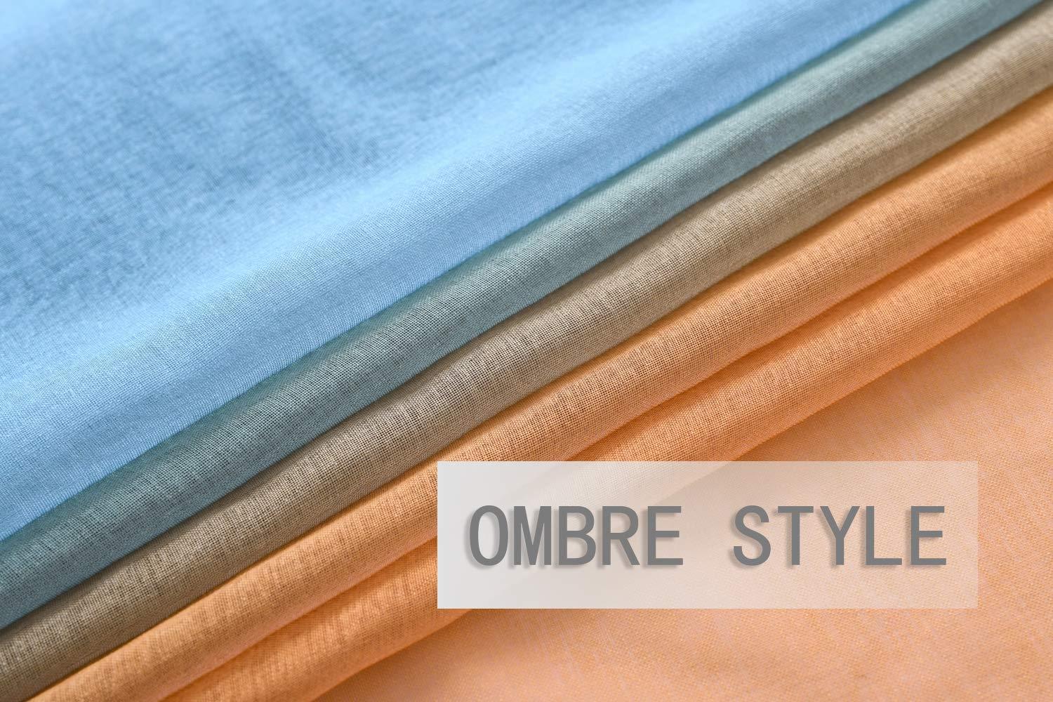 Orange Teal Ombre Sheer Curtains for Kids playroom 2 Panels Rod Pocket Bedroom Window Semi Voile Drapes Faux Linen Décor Girls Livingroom Room Decoration Party 84 Inch Long