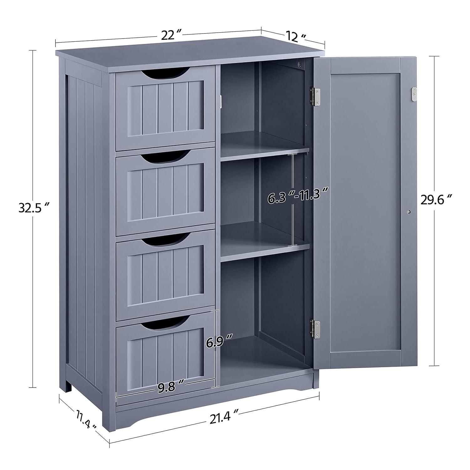 Yaheetech Wooden Bathroom Floor Cabinet with 4 Drawers Gray