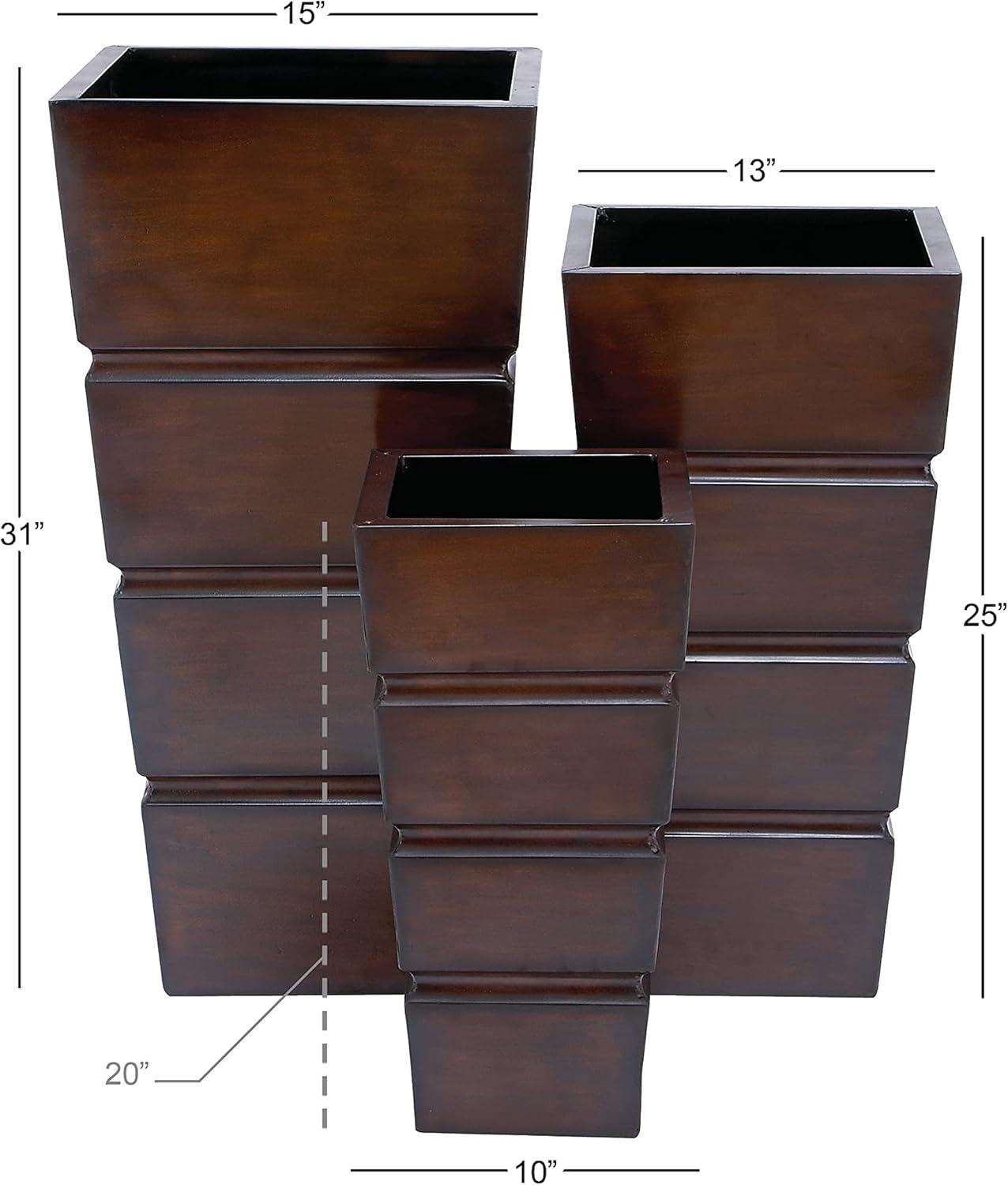 Set of 3 Contemporary Rectangular Iron Planters Brown - Olivia & May: Tall, Outdoor Decor Display