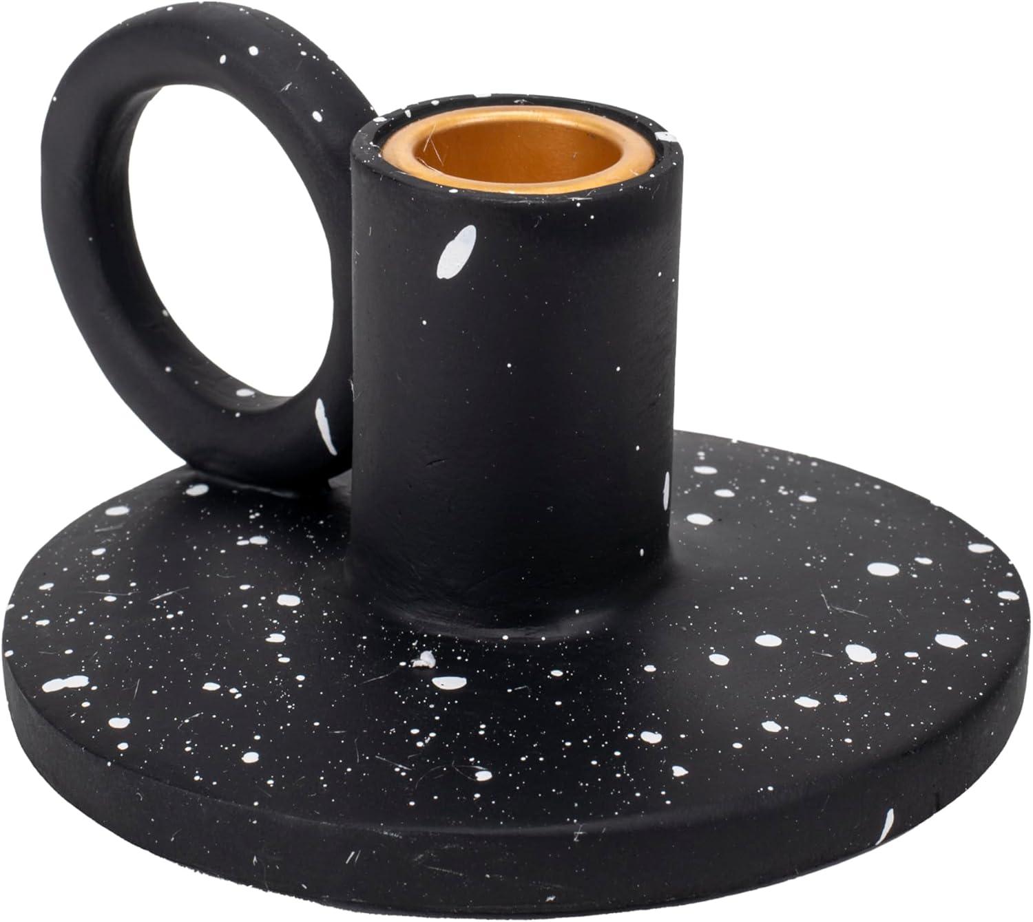 Elanze Designs Ribbed Ceramic , Mantle Decorations, Dining Table Centerpiece, Artisan, Candlestick Holder for Tapered Candles, Pack of 2, Black