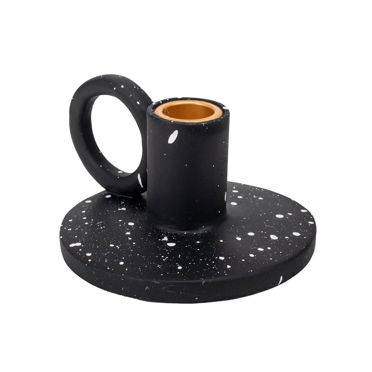 Elanze Designs Ribbed Ceramic , Mantle Decorations, Dining Table Centerpiece, Artisan, Candlestick Holder for Tapered Candles, Pack of 2, Black